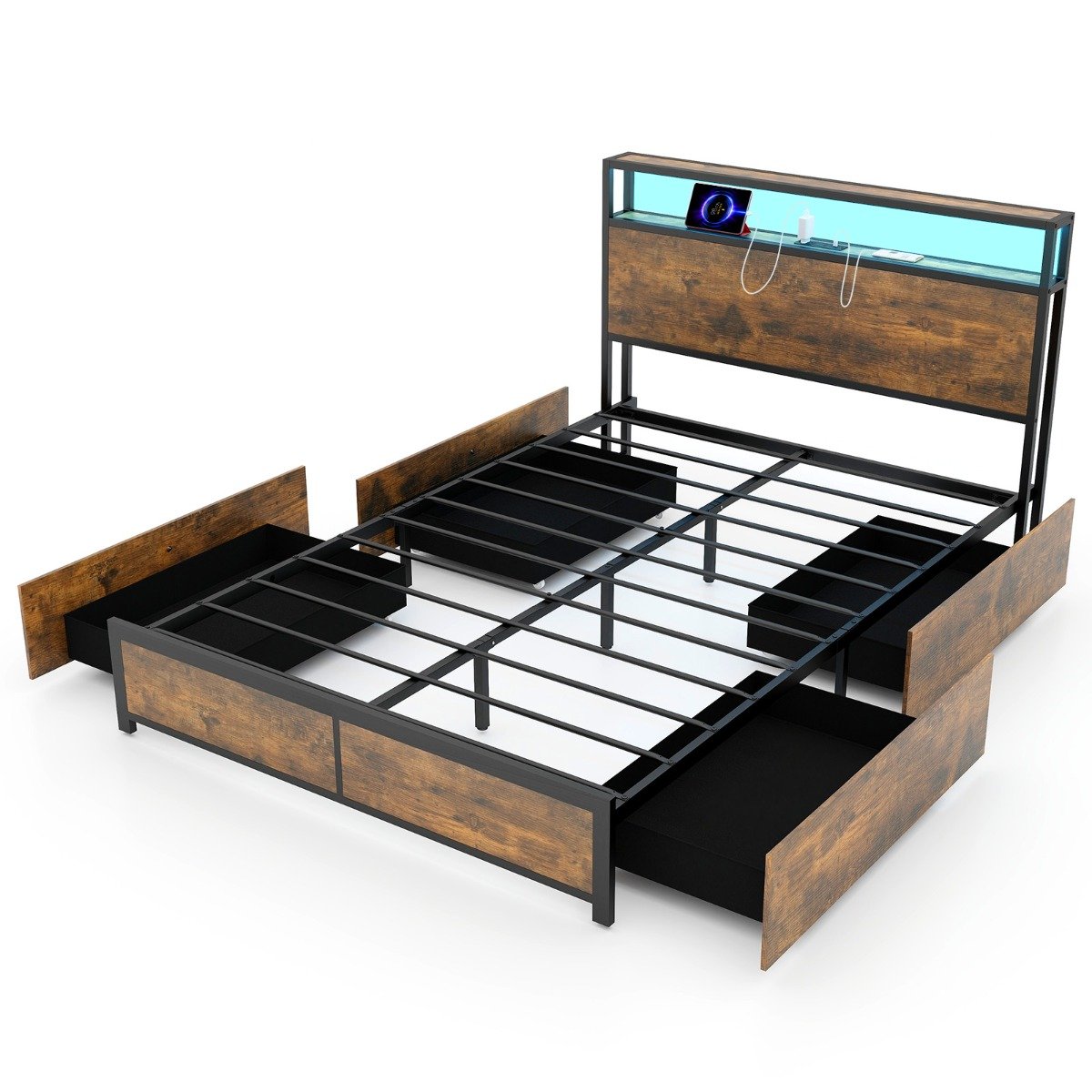 Double/King Size Bed Frame with LED Lights Headboard-Double Size