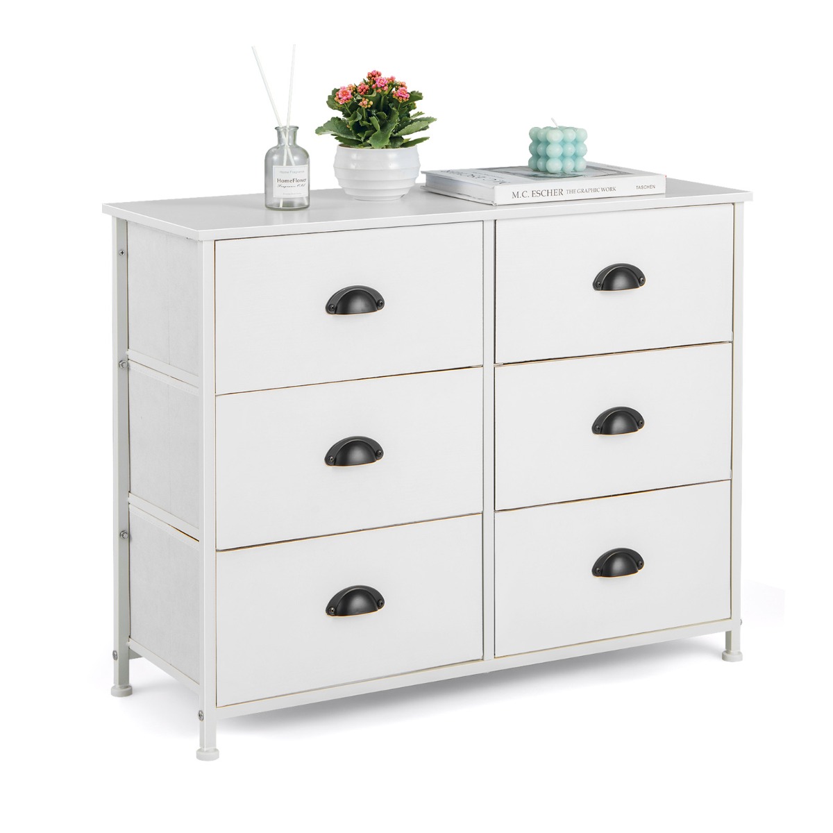 Dresser with 6 Foldable Fabric Drawers Living Room Bedroom-White