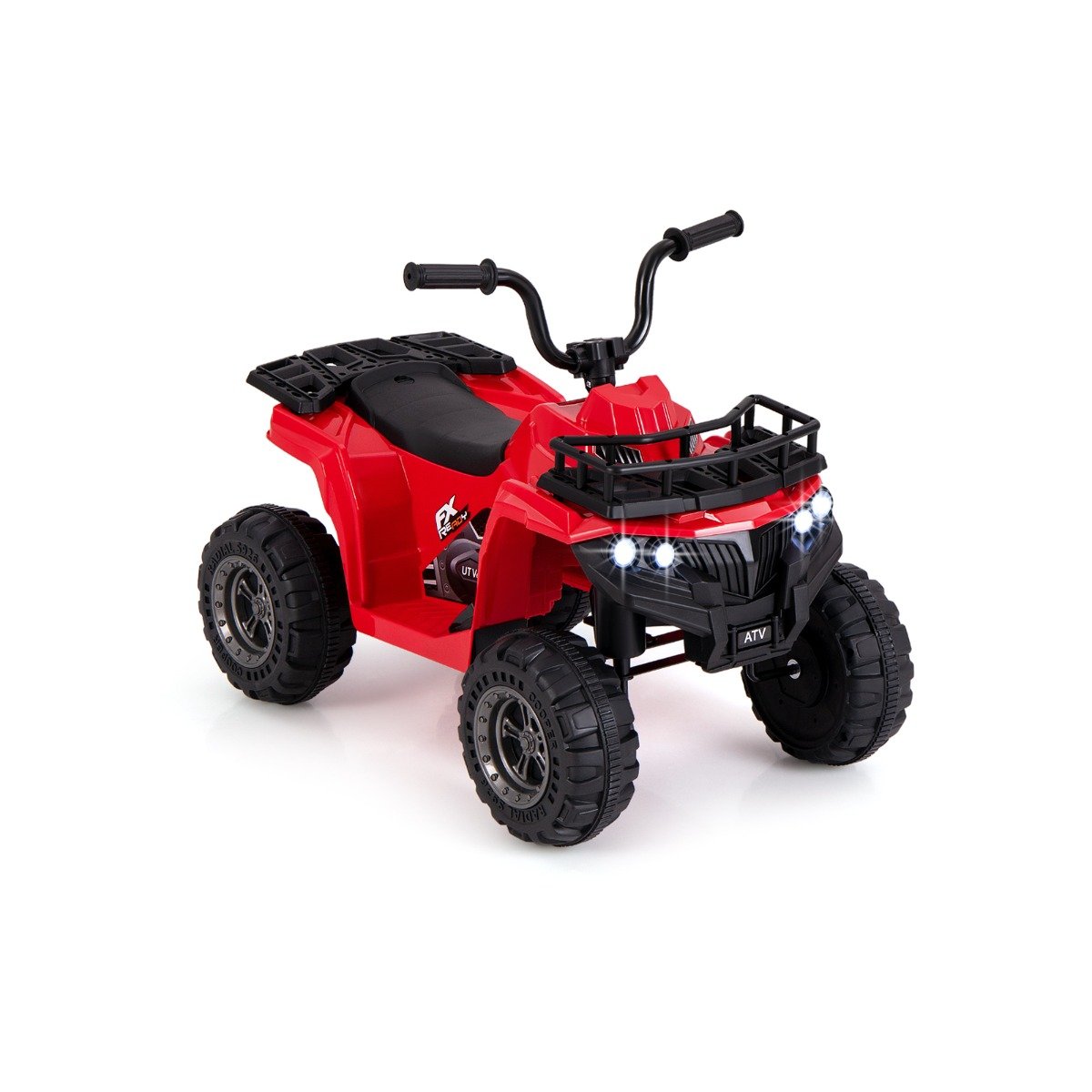 6V 4-Wheeler Quad Car with One-Button Start and Tread Tires-Red