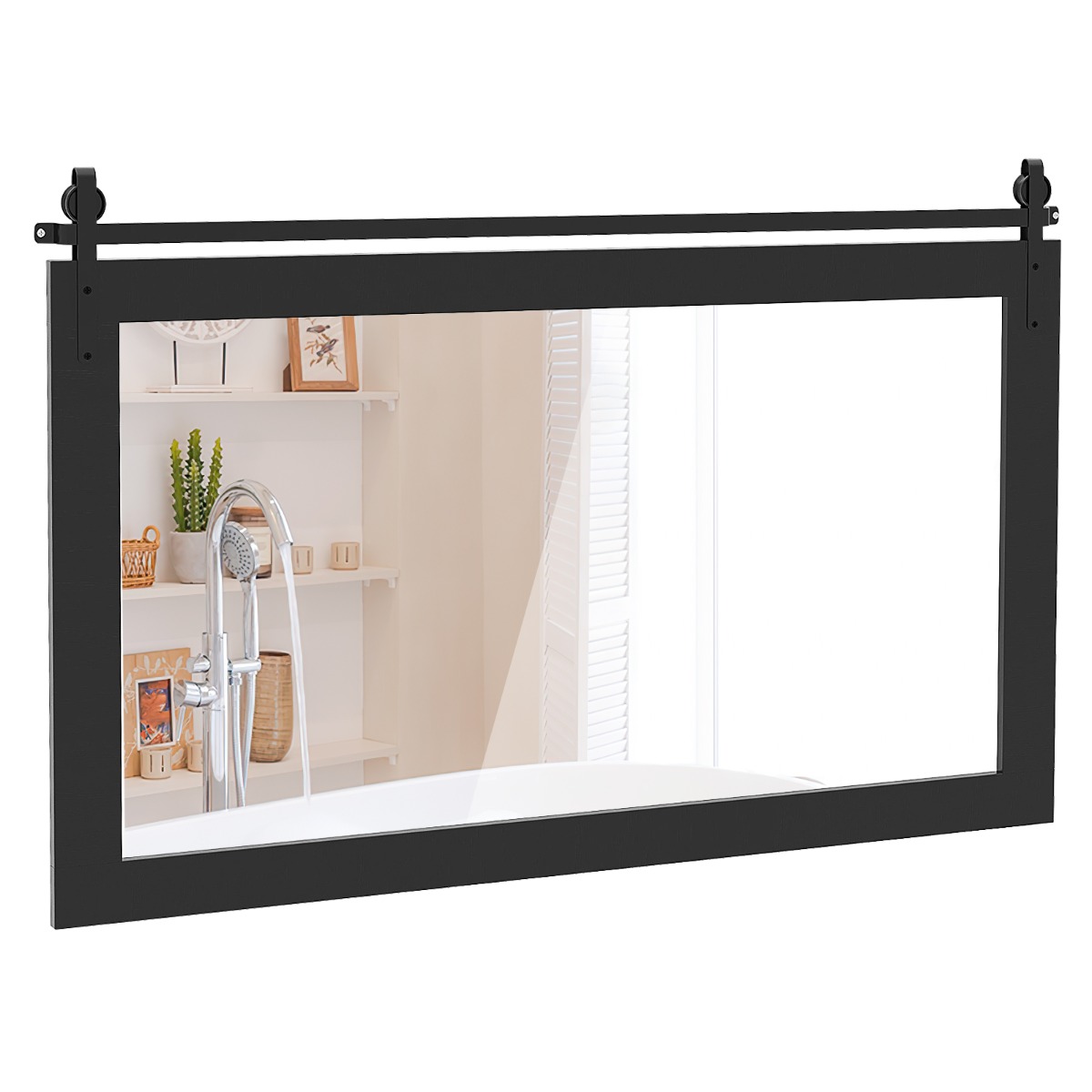 Farmhouse Bathroom Wall Mirro with Fir Wood Frame-Black