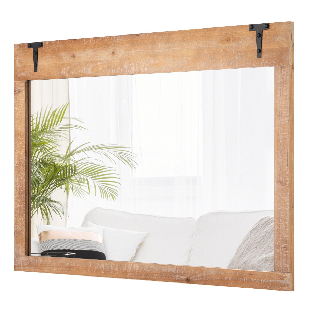 Farmhouse Wall Mirror with Wood Frame for Bathroom Living Room Bedroom-Natural