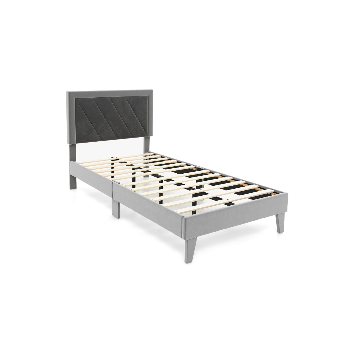 Single/Double Platform Bed with High Headboard &12 Wooden Slats-Single Size