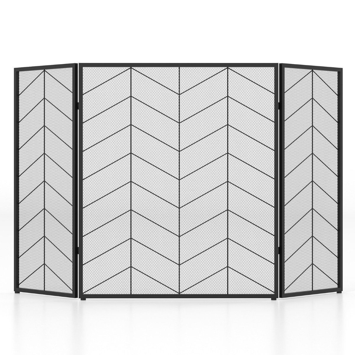 3-Panel Folding Spark Guard with Chevron Herringbone Pattern