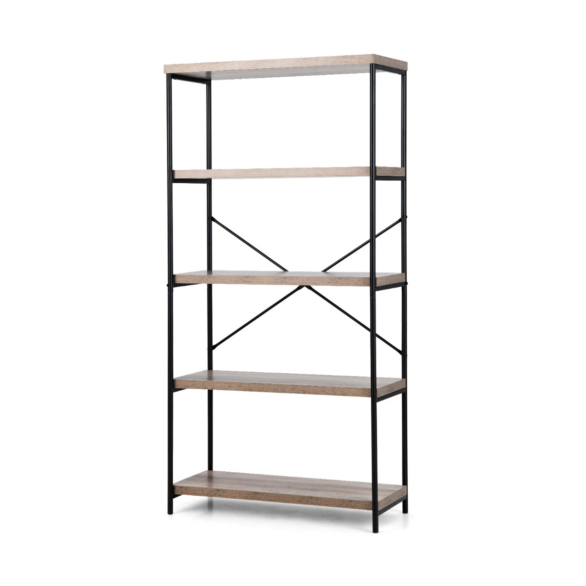 Freestanding Wooden 5-Tier Storage Bookshelf-Grey