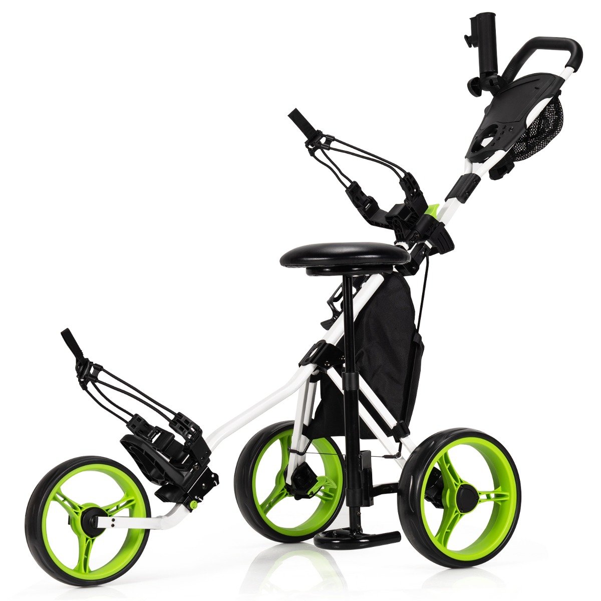 Golf Push Pull Cart with Storage Bag and Foot Brake-Green