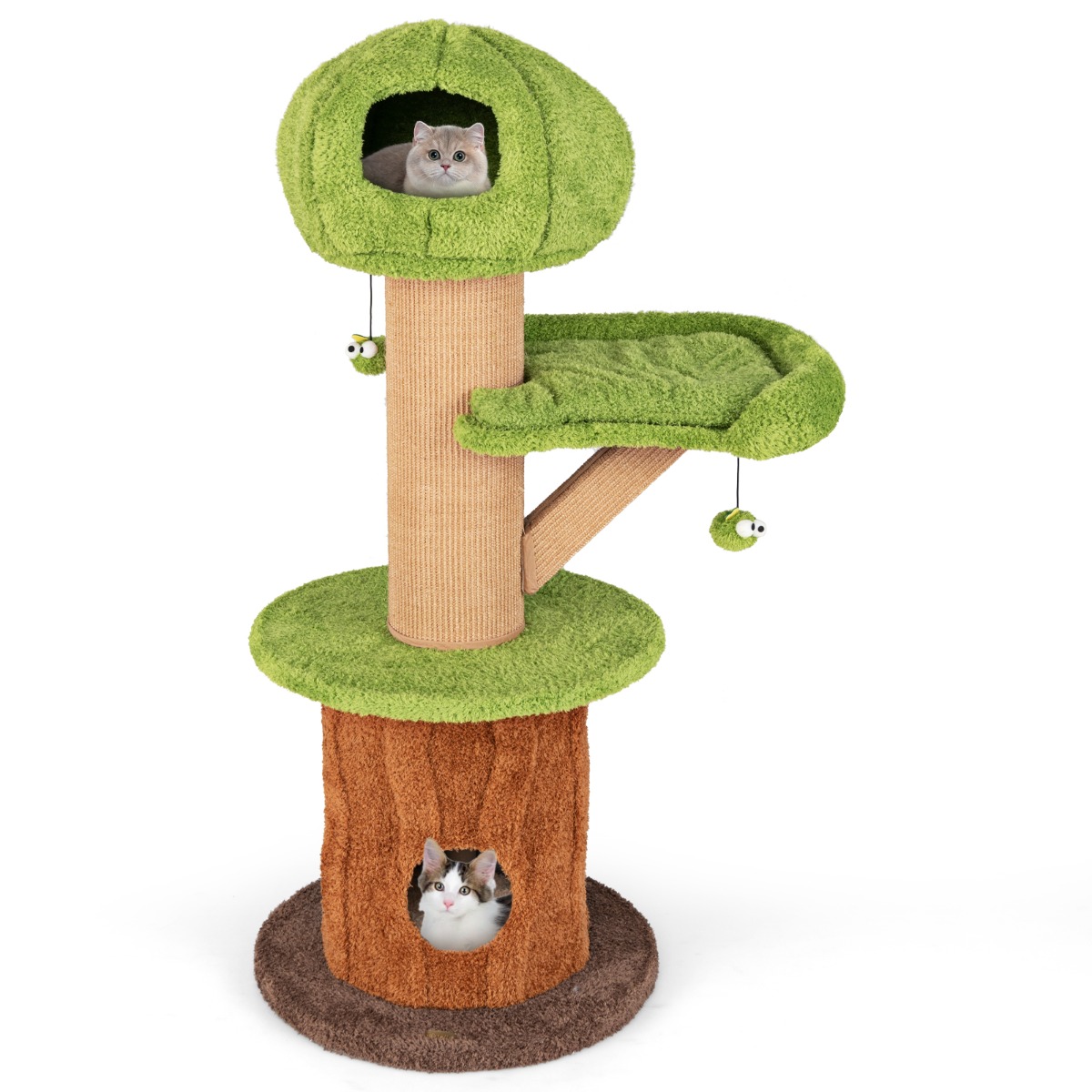 148 CM Mushroom Cat Tree with 2 Cute Condos for Indoor Cats-Green