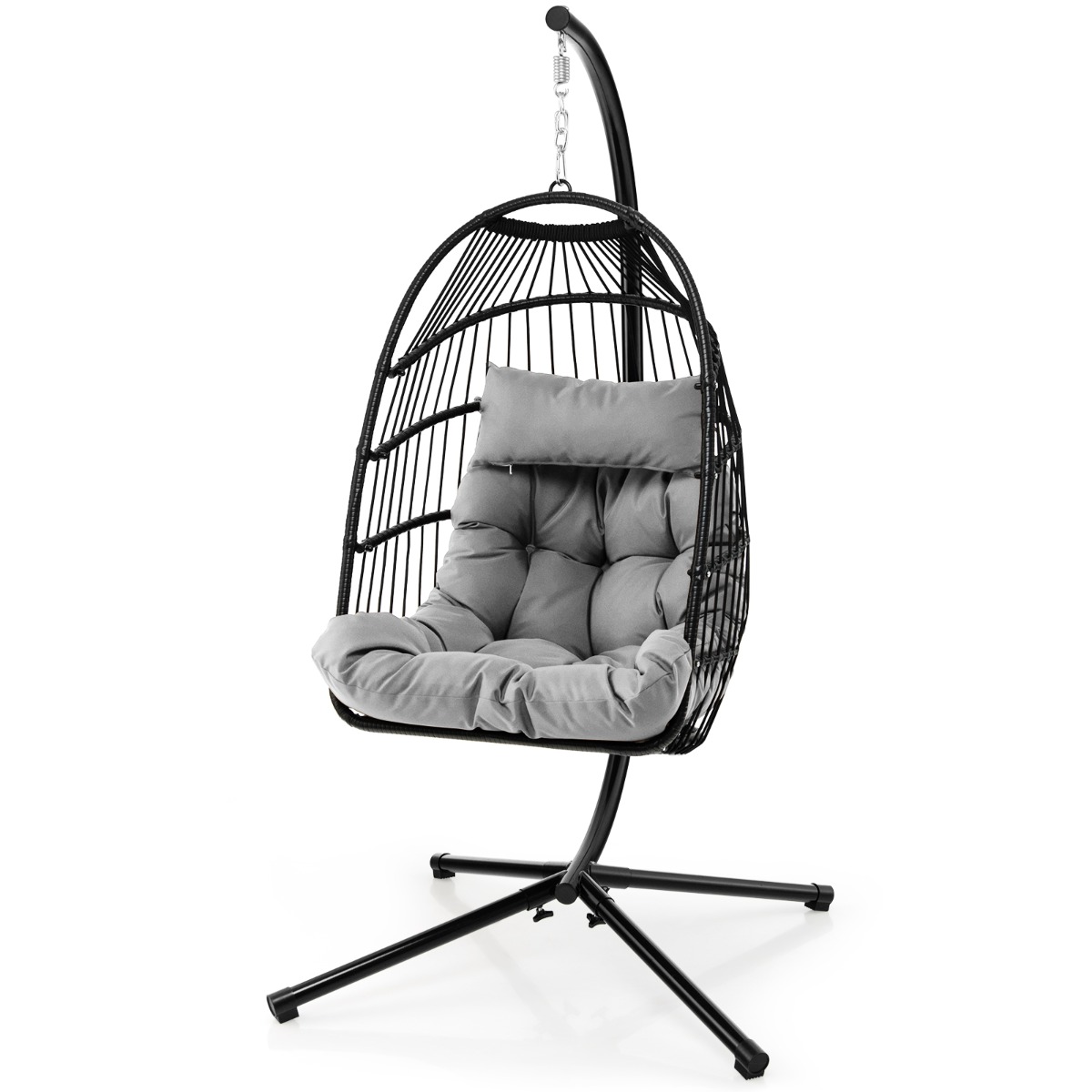 Hanging Swing Egg Chair with Stand Cozy Head Pillow  Cushion-Grey