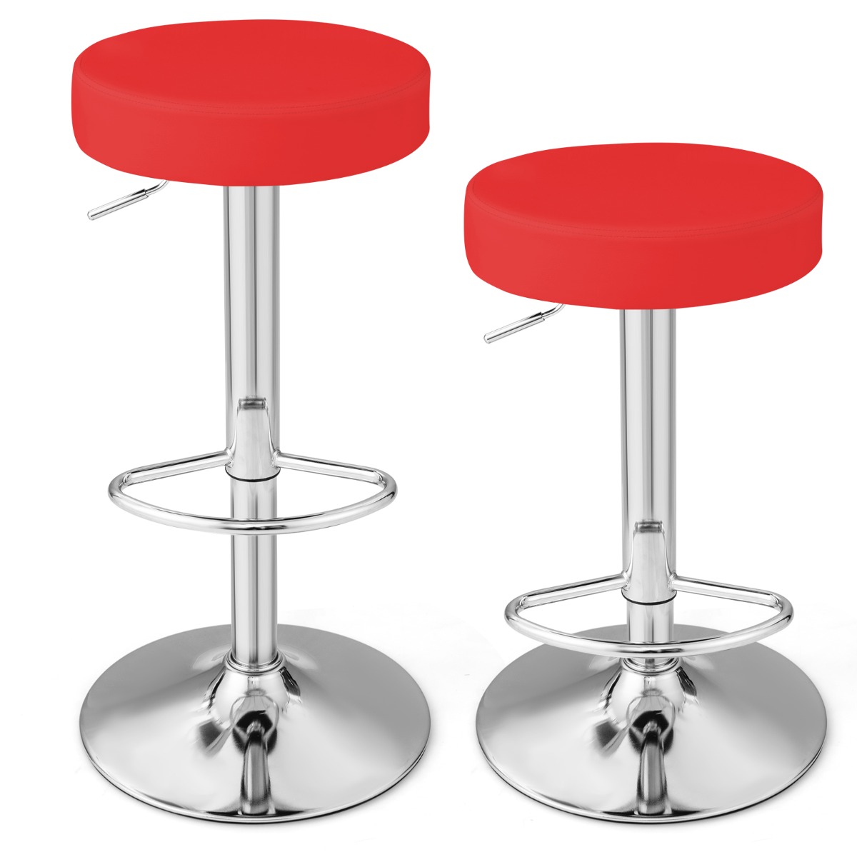 Height-adjustable Bar Stool Set of 2 with Footrest-Red