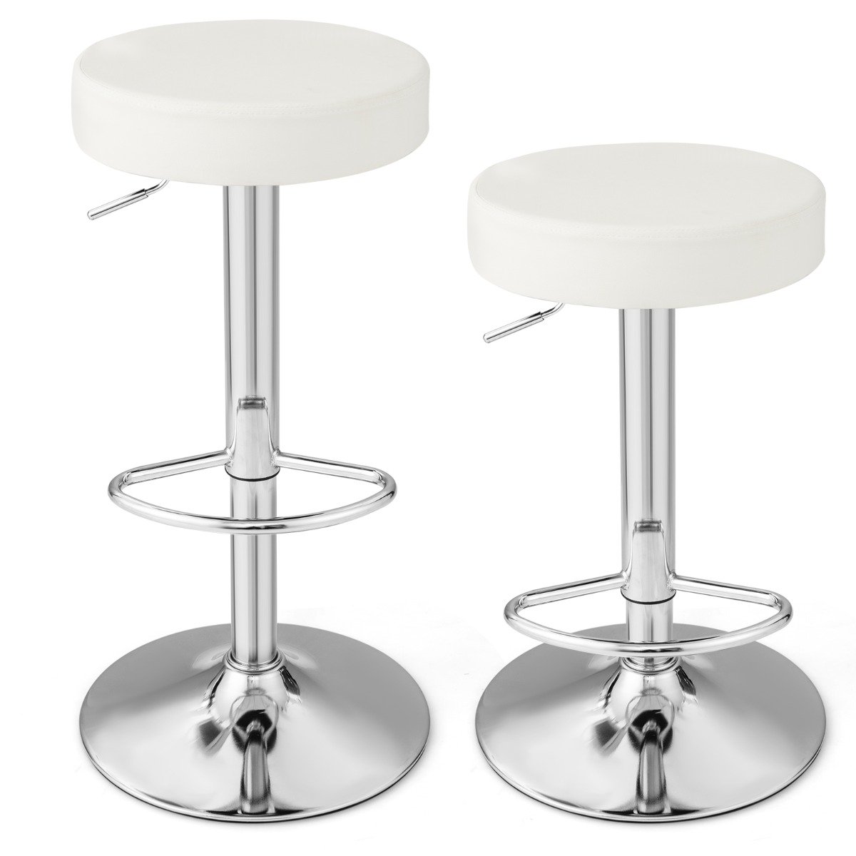 Height-adjustable Bar Stool Set of 2 with Footrest-White