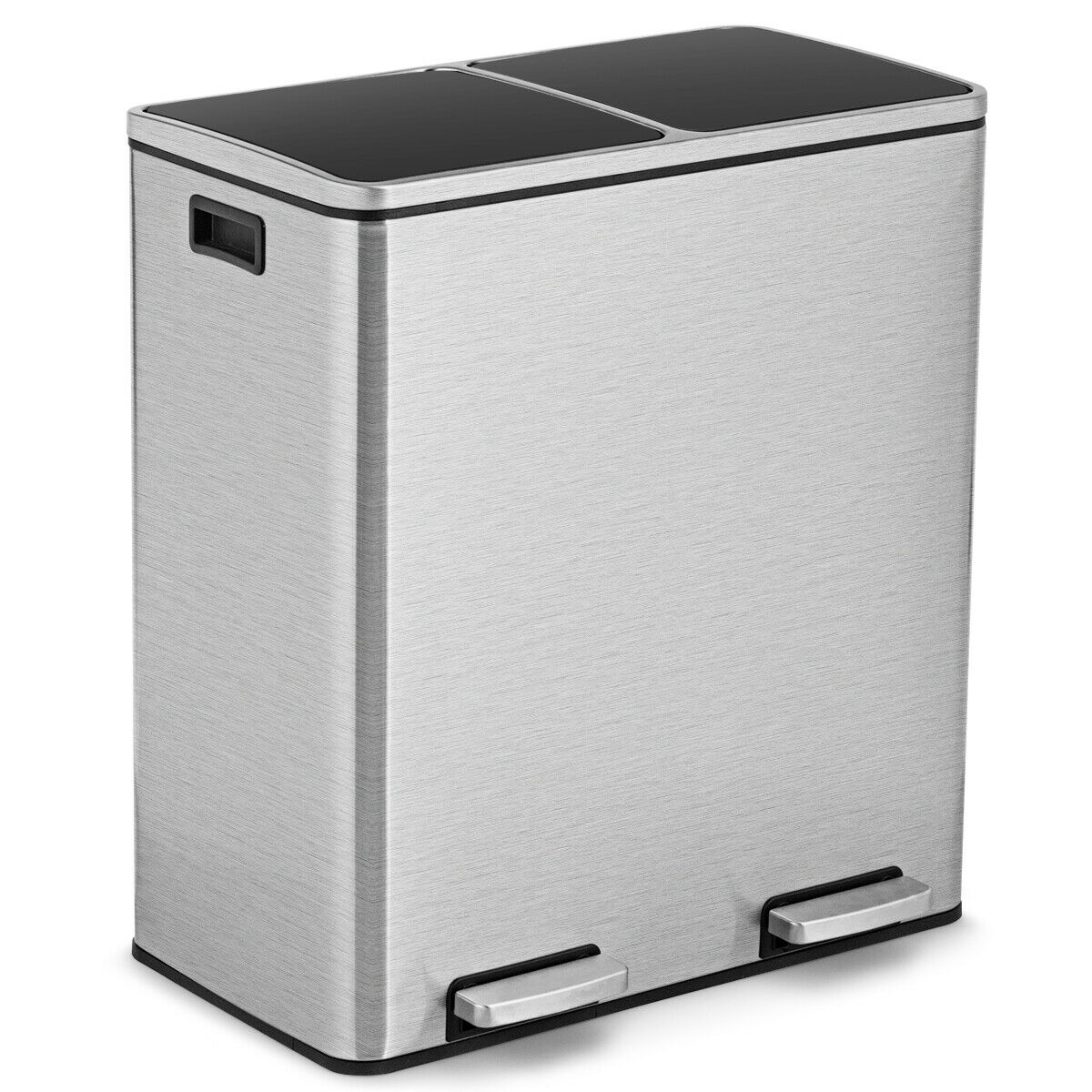 Double Recycle Pedal Bin wth Dual Removable Compartments-Silver