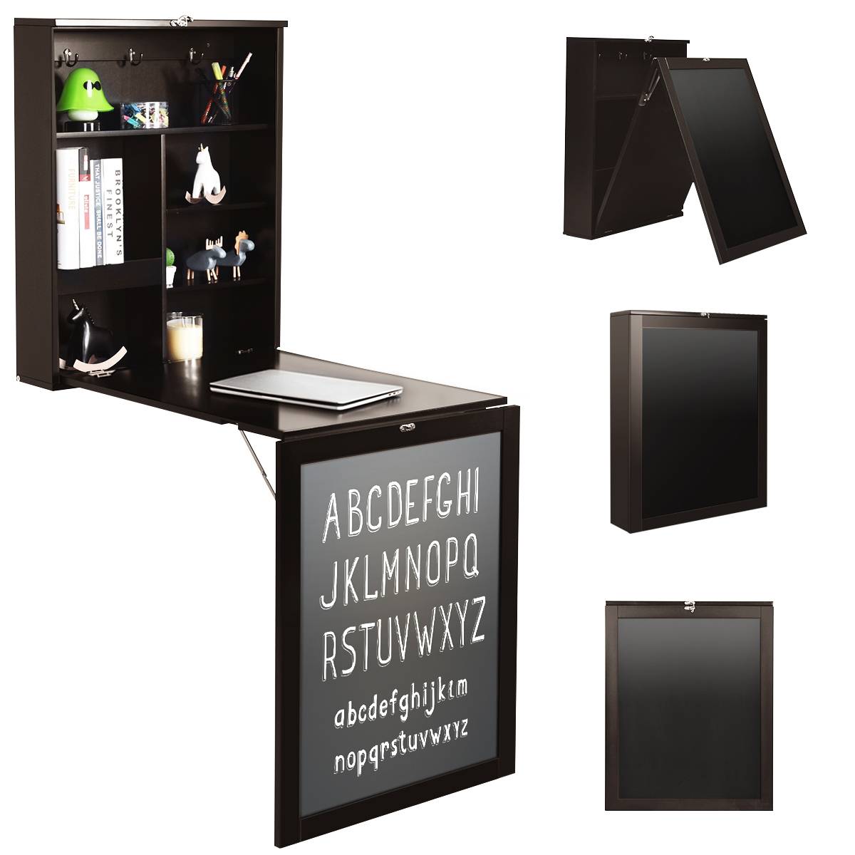 Fold Out Convertible Desk with Chalkboard-Brown