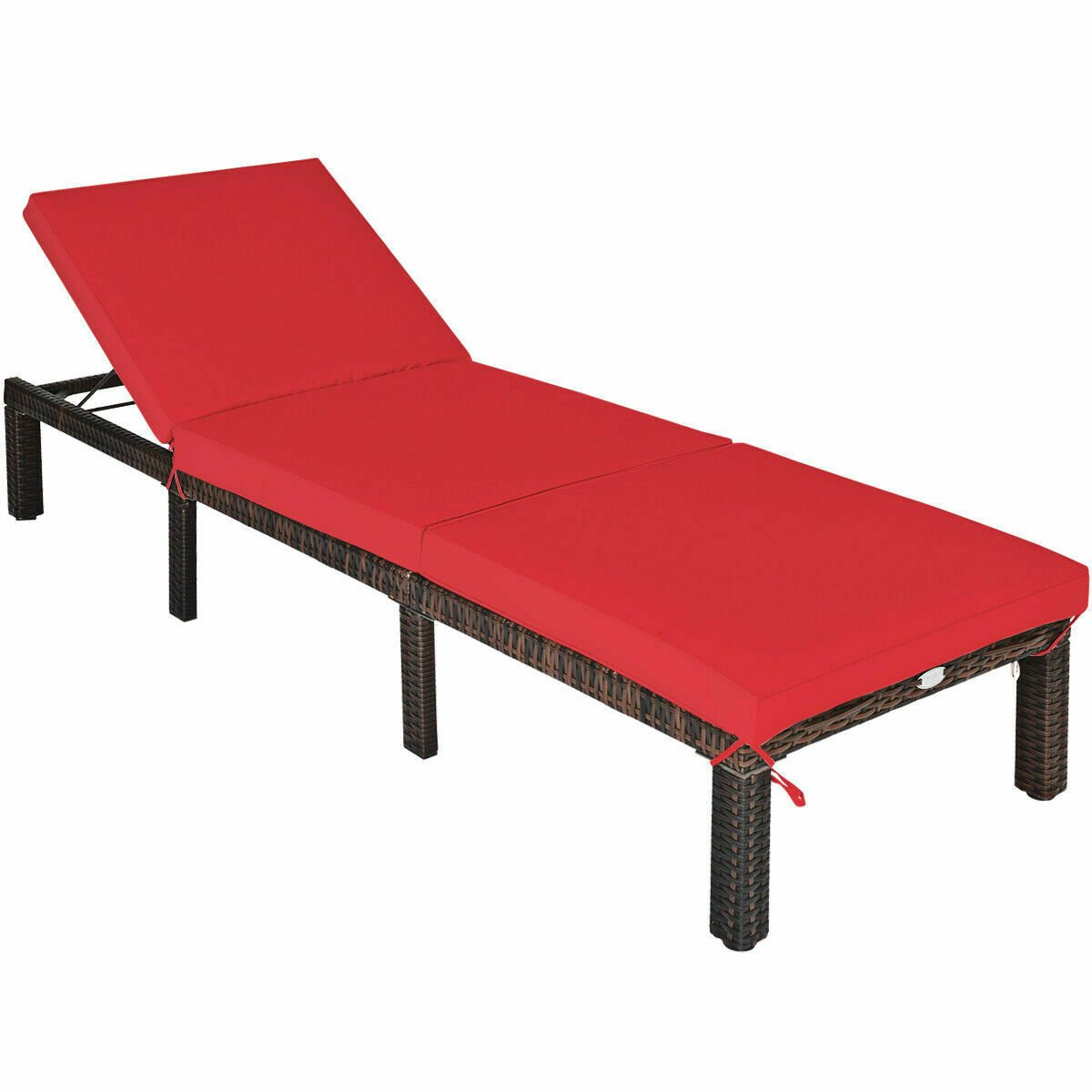 Rattan Sun Lounger with Adjustable Backrest and Removable Cushion-Red