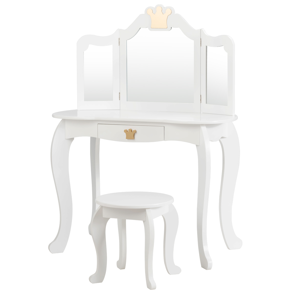 Kids Vanity Table and Chair Set with Mirror & Drawer for Girls-White