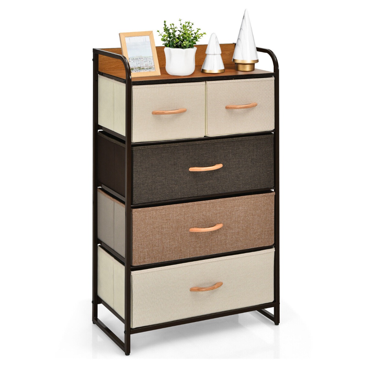 Vertical Dresser Storage Tower with Wooden Top and 5 Drawers-Muticolour