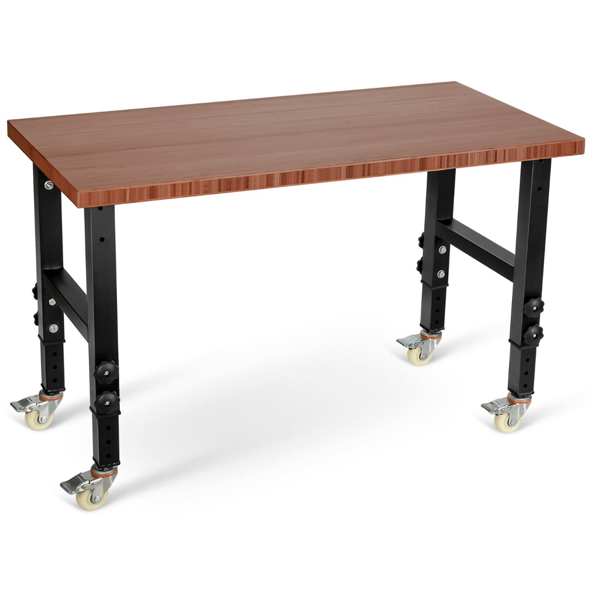 10 Level Height Adjustable Workbench with 4 Lockable Casters-Brown