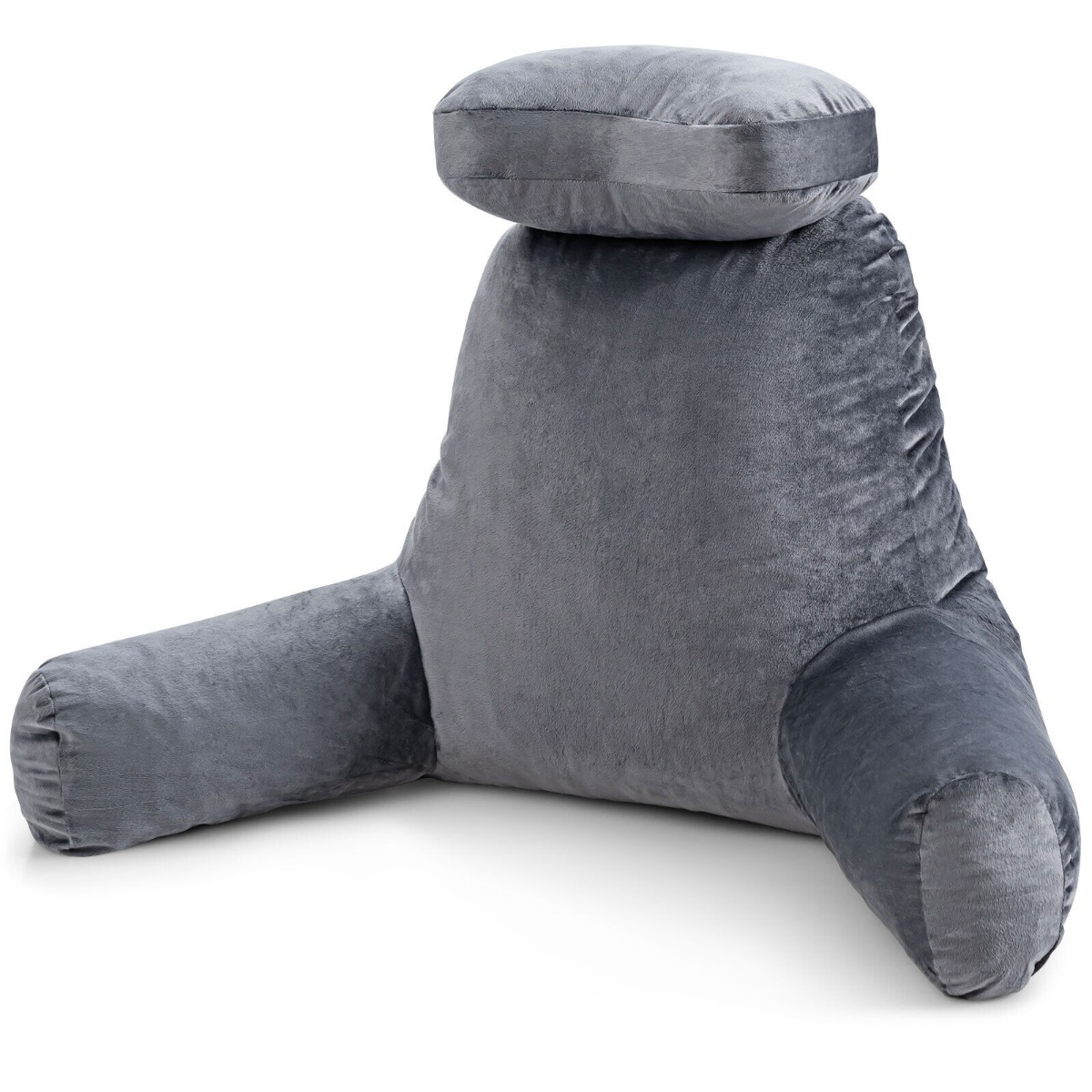 Extra Large Bed Rest Reading Pillow with Detachable Neck Roll-Grey