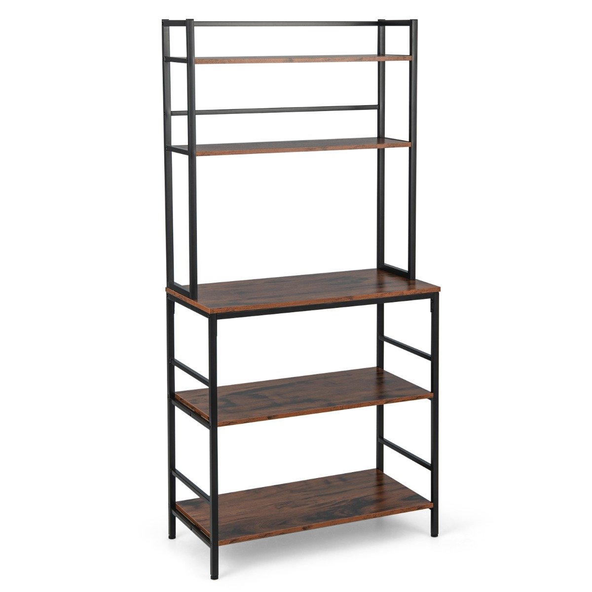 5-Tier Kitchen Bakers Rack with Hutch-Rustic Brown