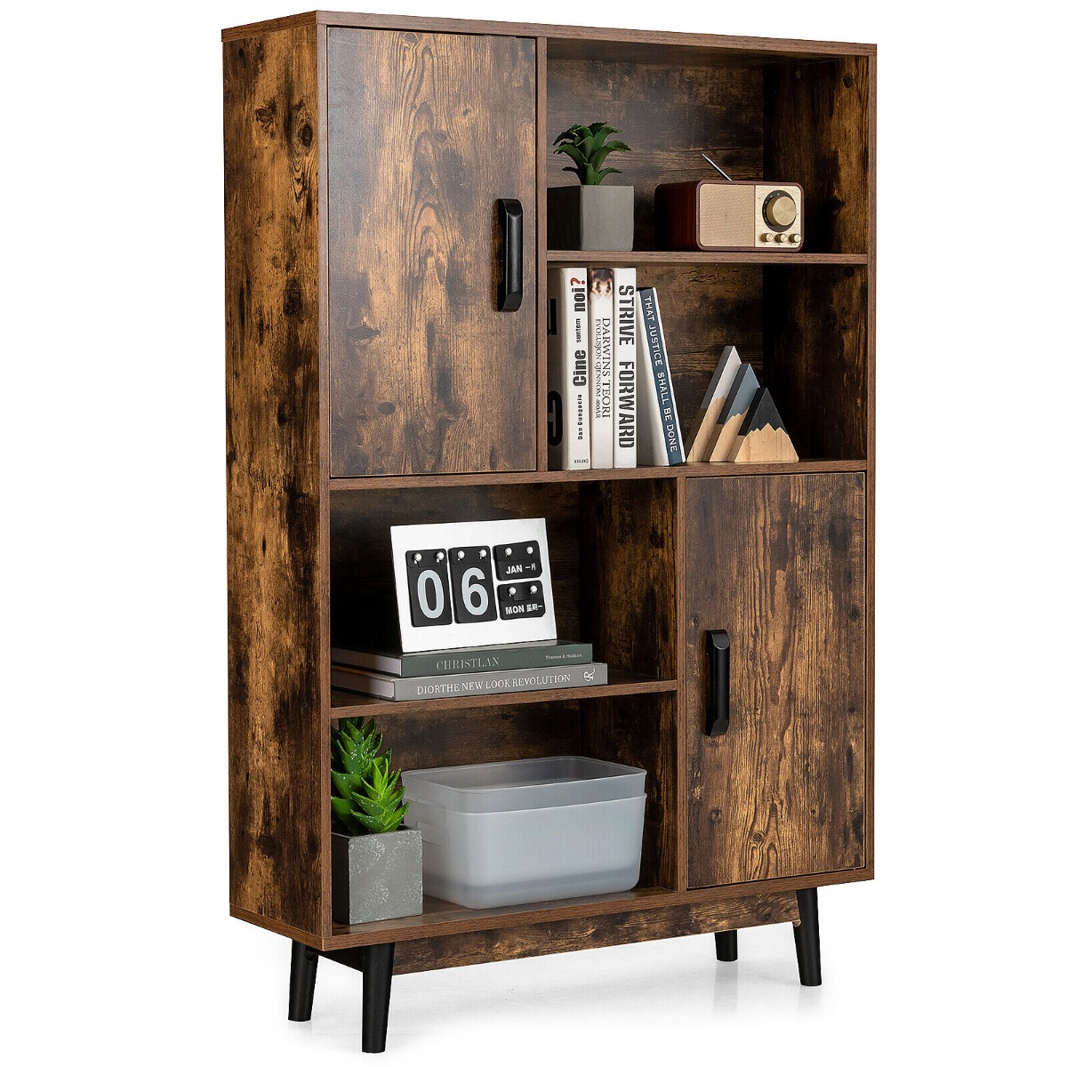 Freestanding Wooden Sideboard Storage Cabinet with 2 Doors and 4 Shelves-Coffee