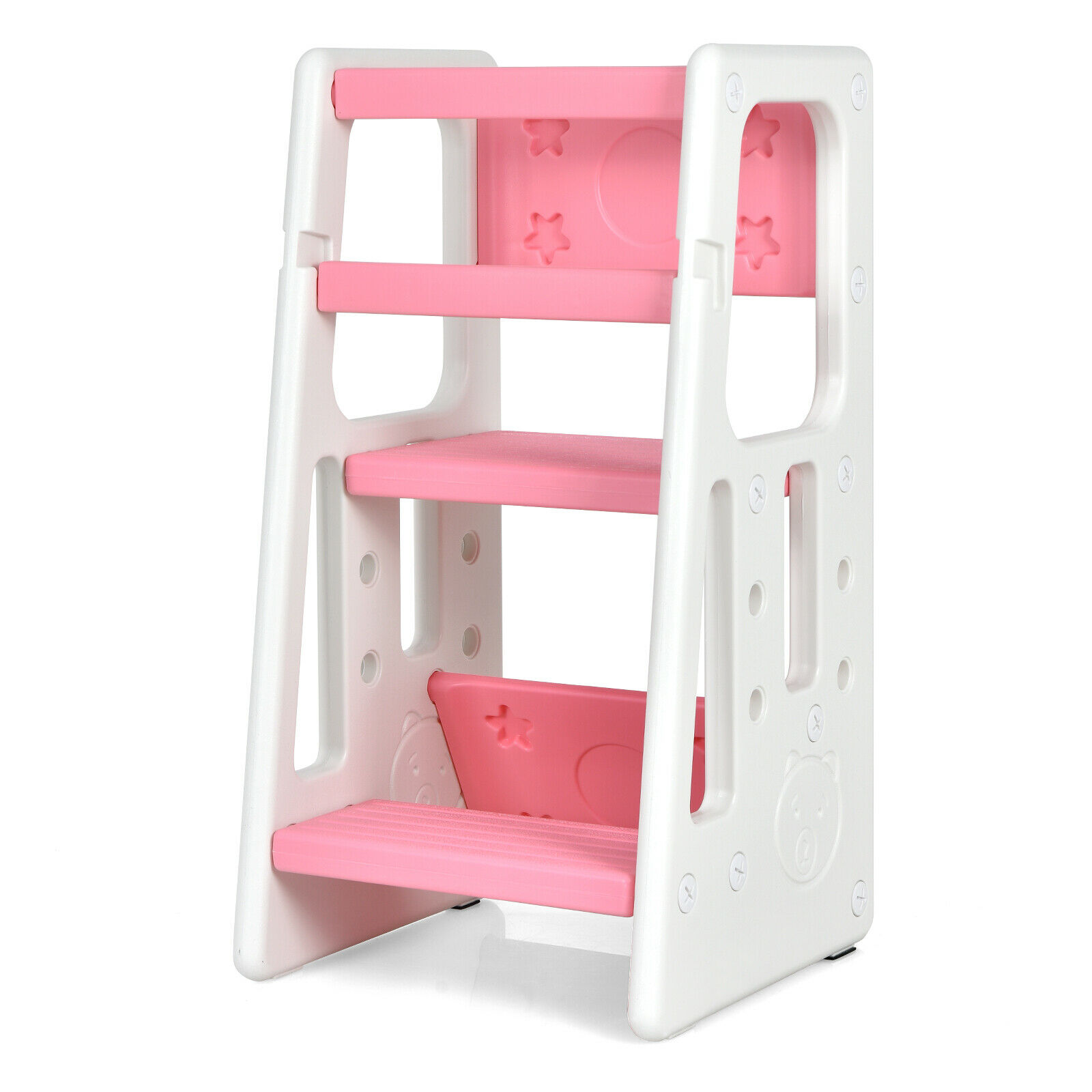 Kids Non-slip Kitchen Step Stool with Double Safety Rails-Pink