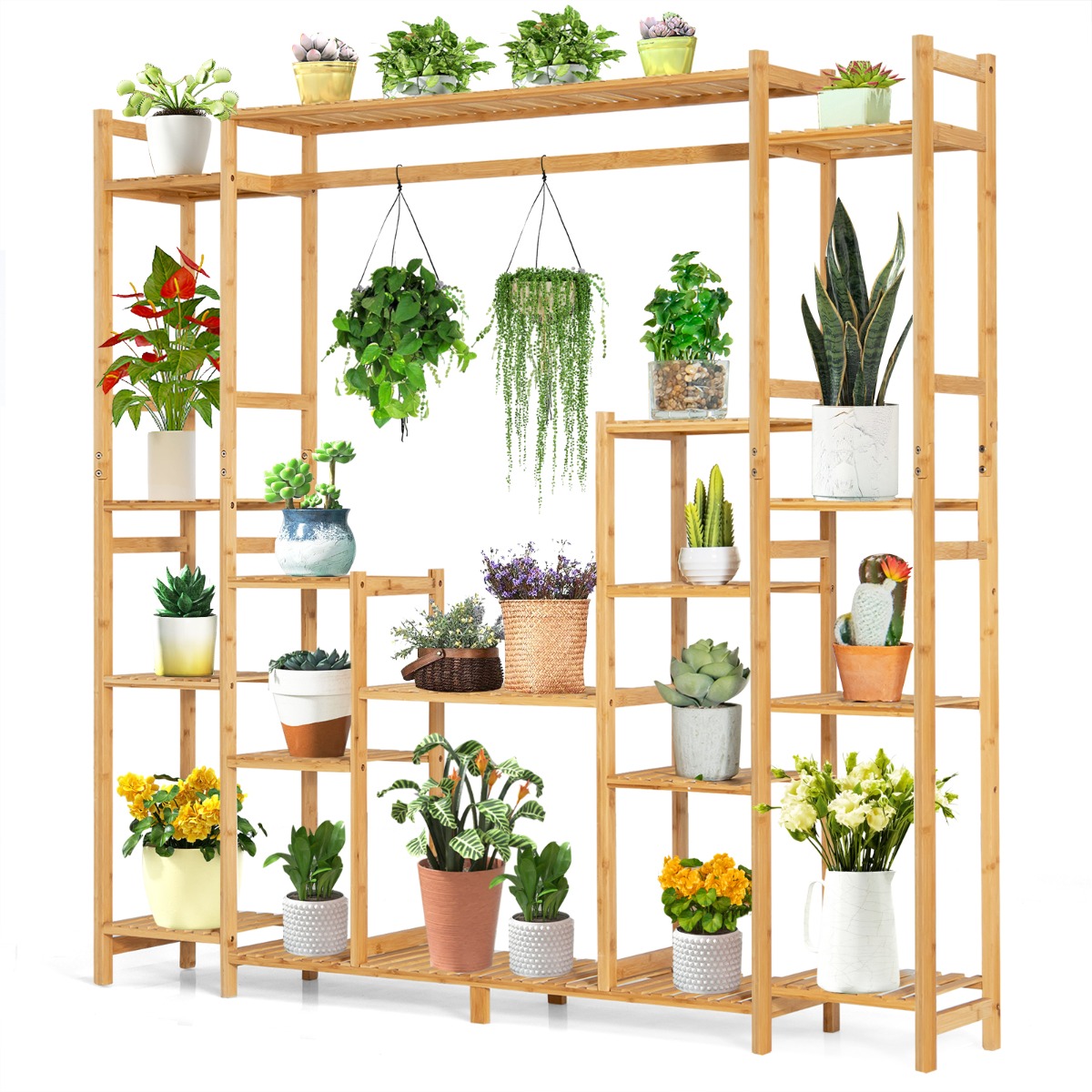 9-Tier Large Plant Shelf Bamboo Crisscross Plant Holder