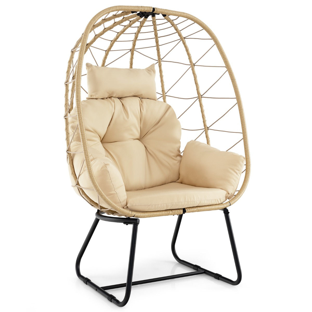 Indoor Outdoor Lounge Chair with Comfy Cushions and Sturdy Metal Frame-Beige