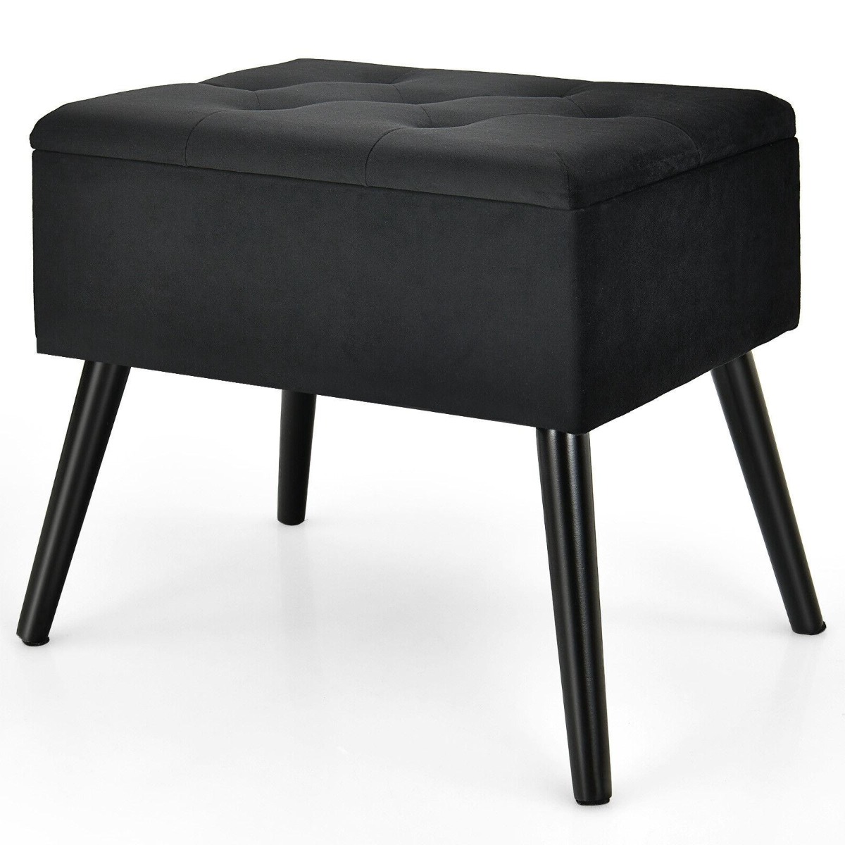 Modern Upholstered Flip Top Velvet Storage Ottoman Footrest-Black