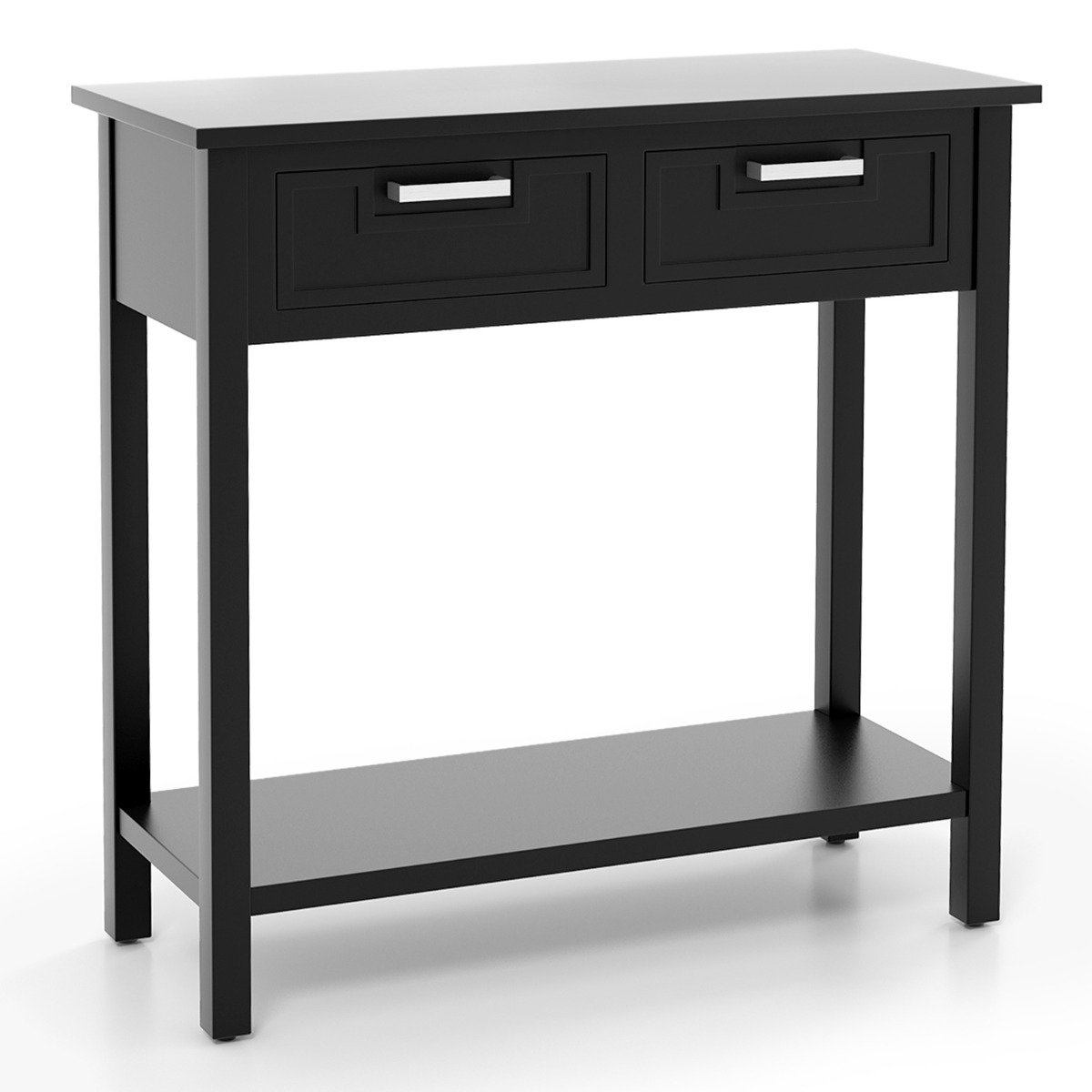 Modern Console Table 2 Drawer with Shelf-Black