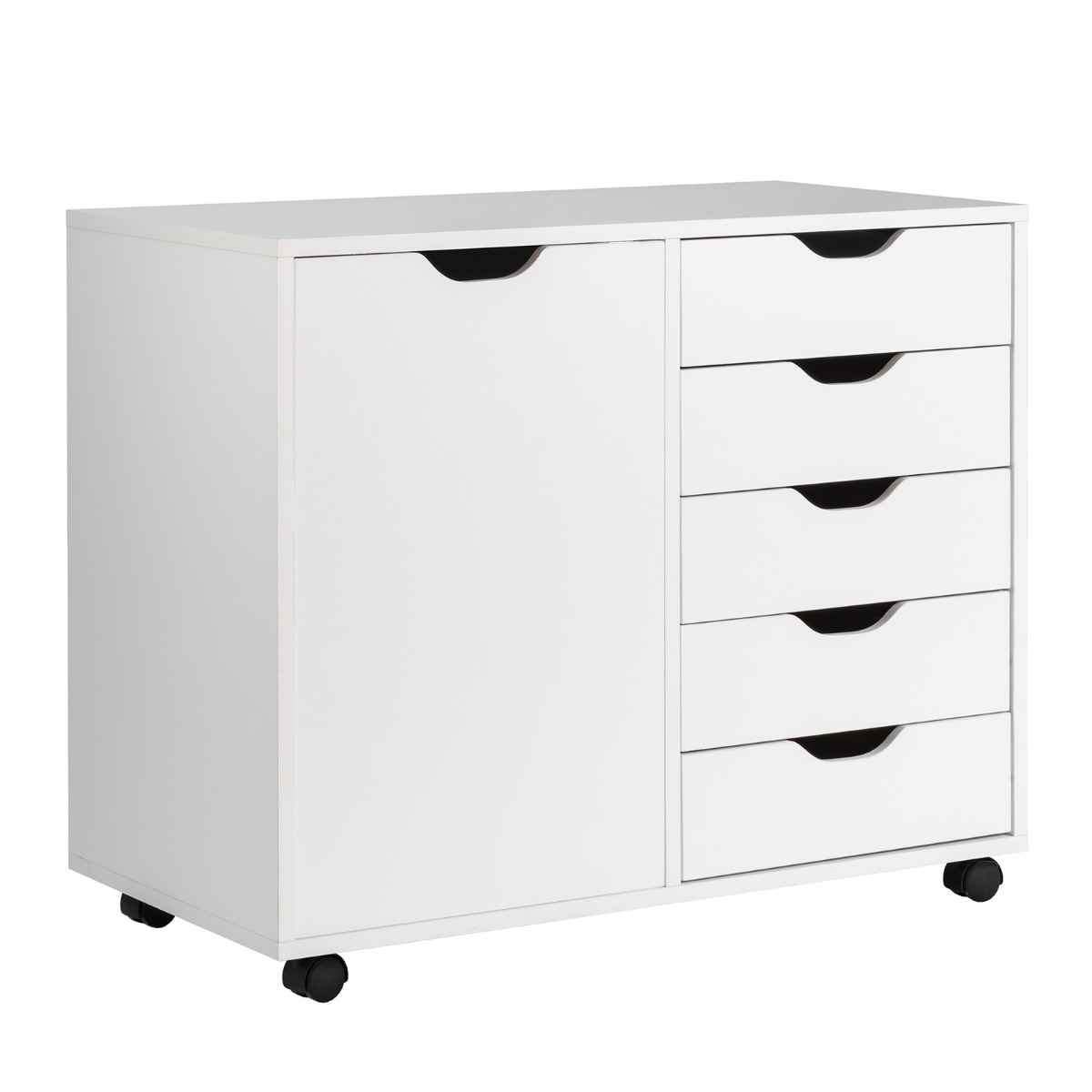 5-Drawer Mobile Side Cabinet with Wheels-White