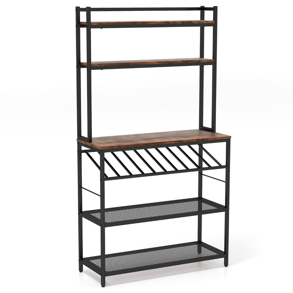 6-Tier Kitchen Baker’s Rack with Wine Storage-Brown