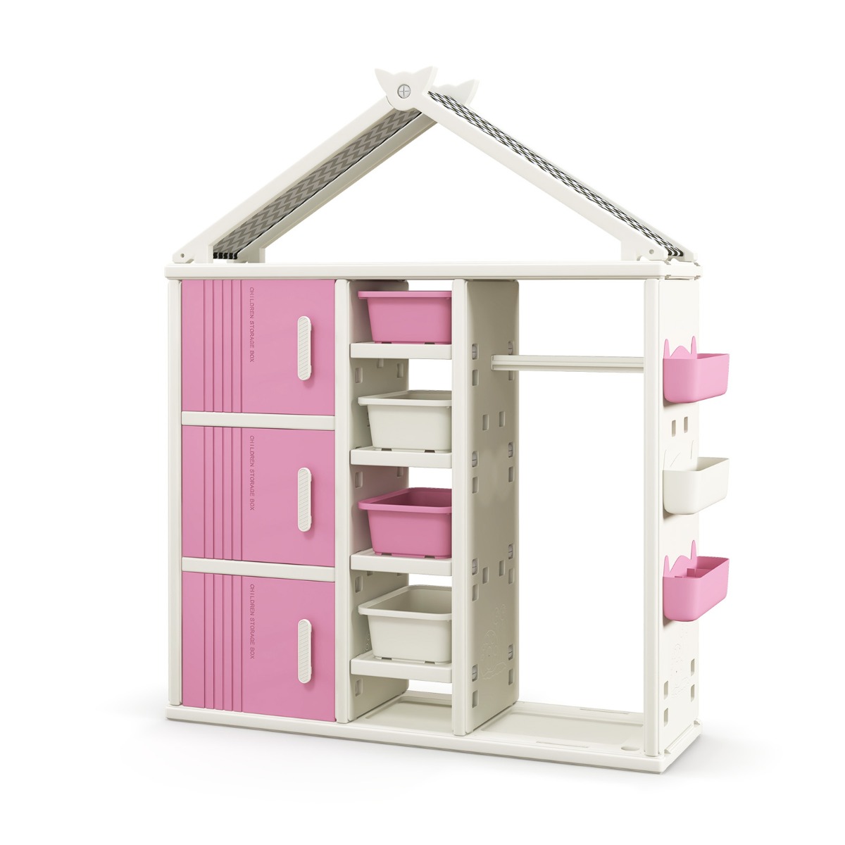 Kids Costume Storage Closet with Storage Bin-Pink