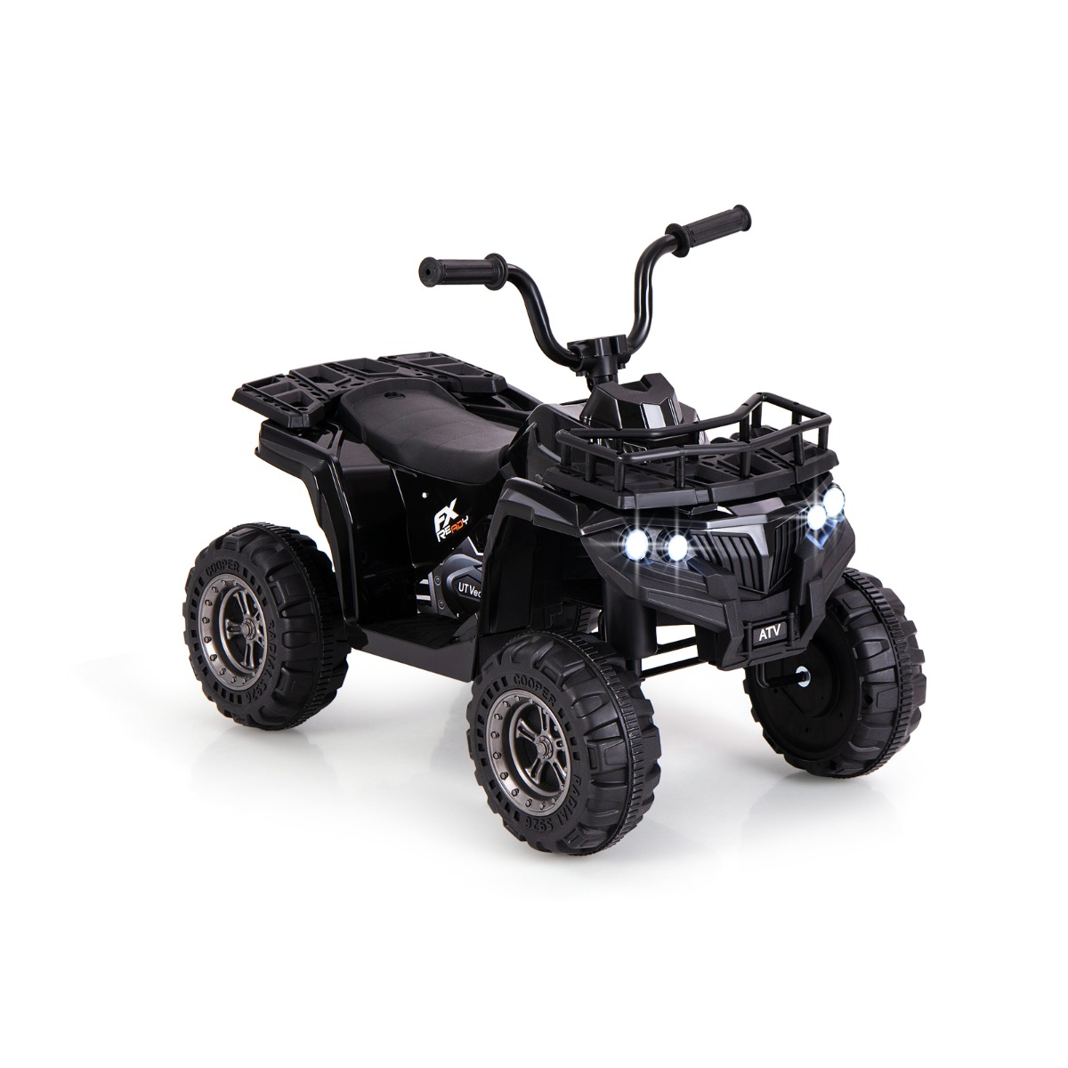 6V 4-Wheeler Quad Car with One-Button Start and Tread Tires-Black