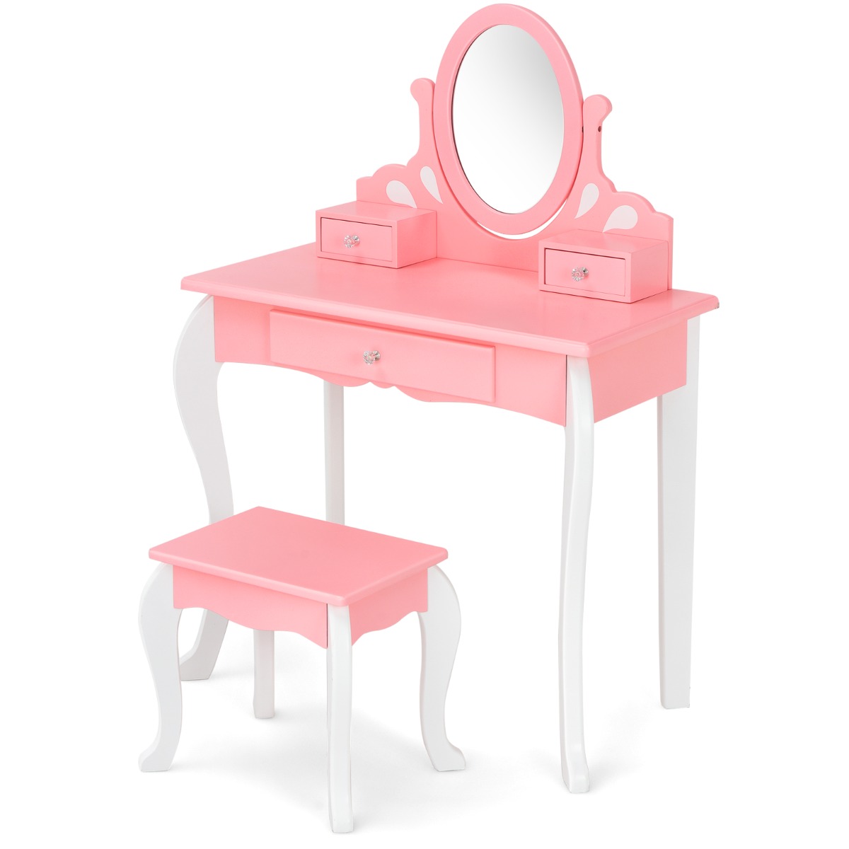 Kids Vanity Table and Chair Set with Detachable Rotatable Mirror-Pink