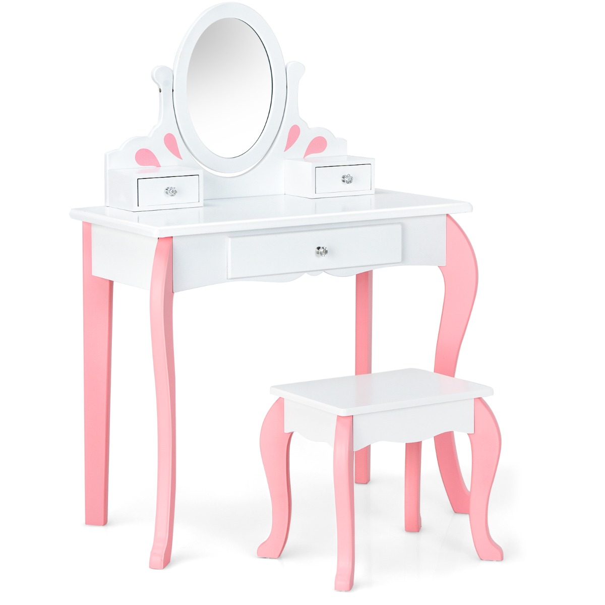 Kids Vanity Table and Chair Set with Detachable Rotatable Mirror-White