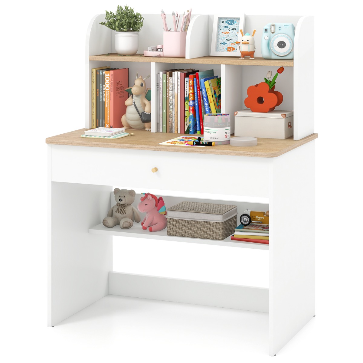 Kids Wooden Study Desk with Hutch and Drawer