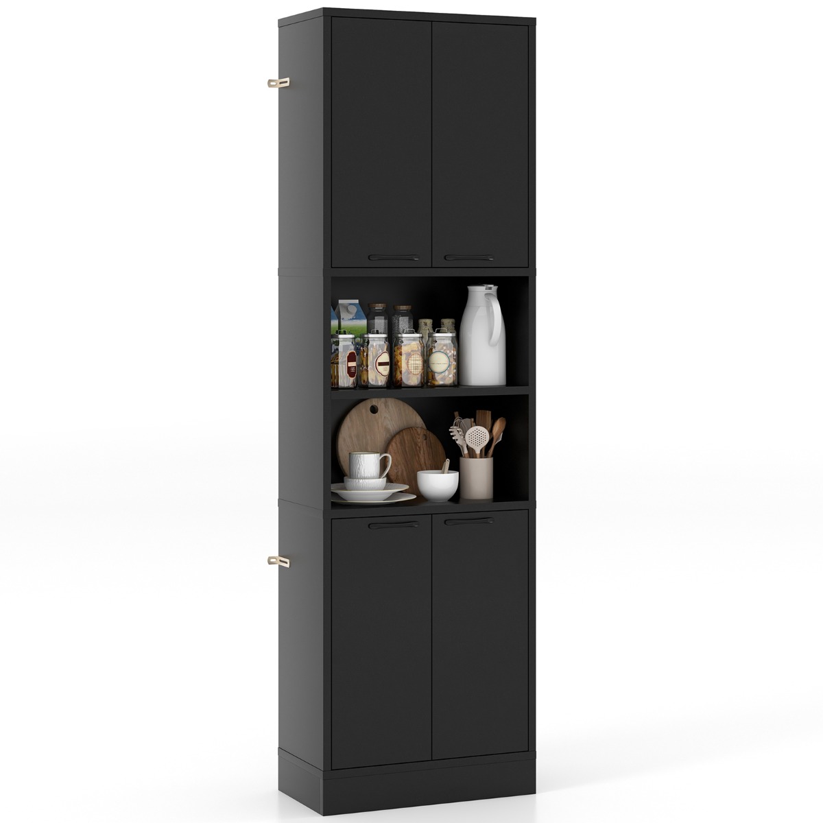 190cm Tall Freestanding Cupboard with Doors and Shelves-Black