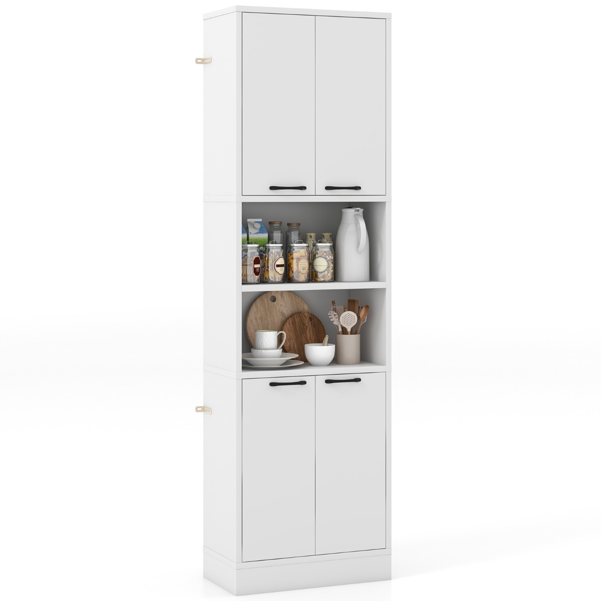 190cm Tall Freestanding Cupboard with Doors and Shelves-White