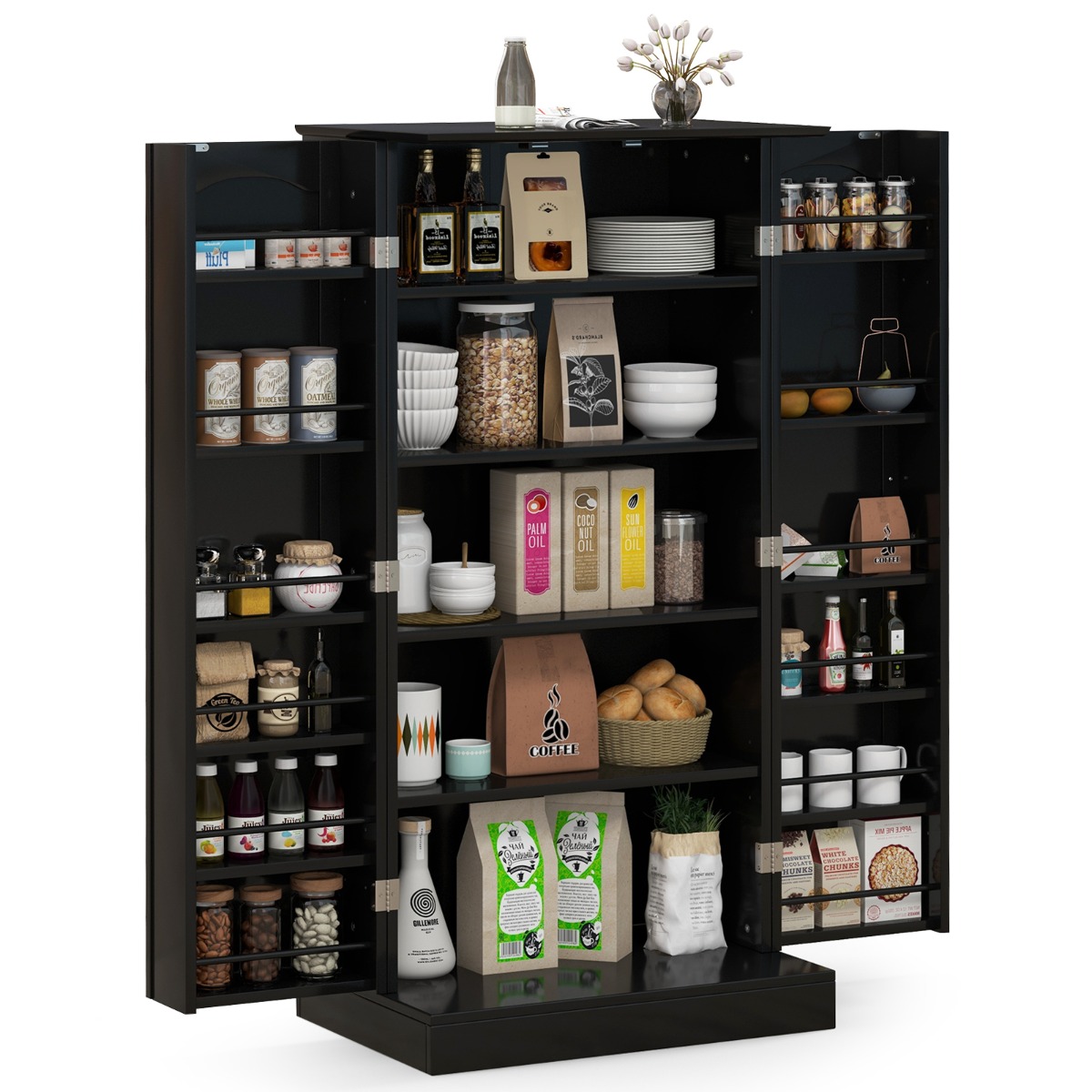 120cm Kitchen Pantry Cabinet with Doors and Adjustable Shelves-Black