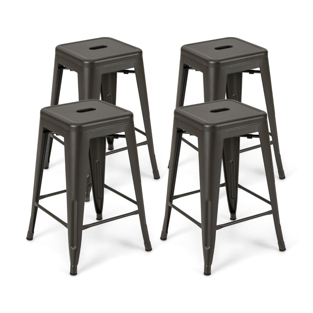 Set of 4 Metal Nesting Bar Stool with Handing Hole for Home Kitchen-Gun