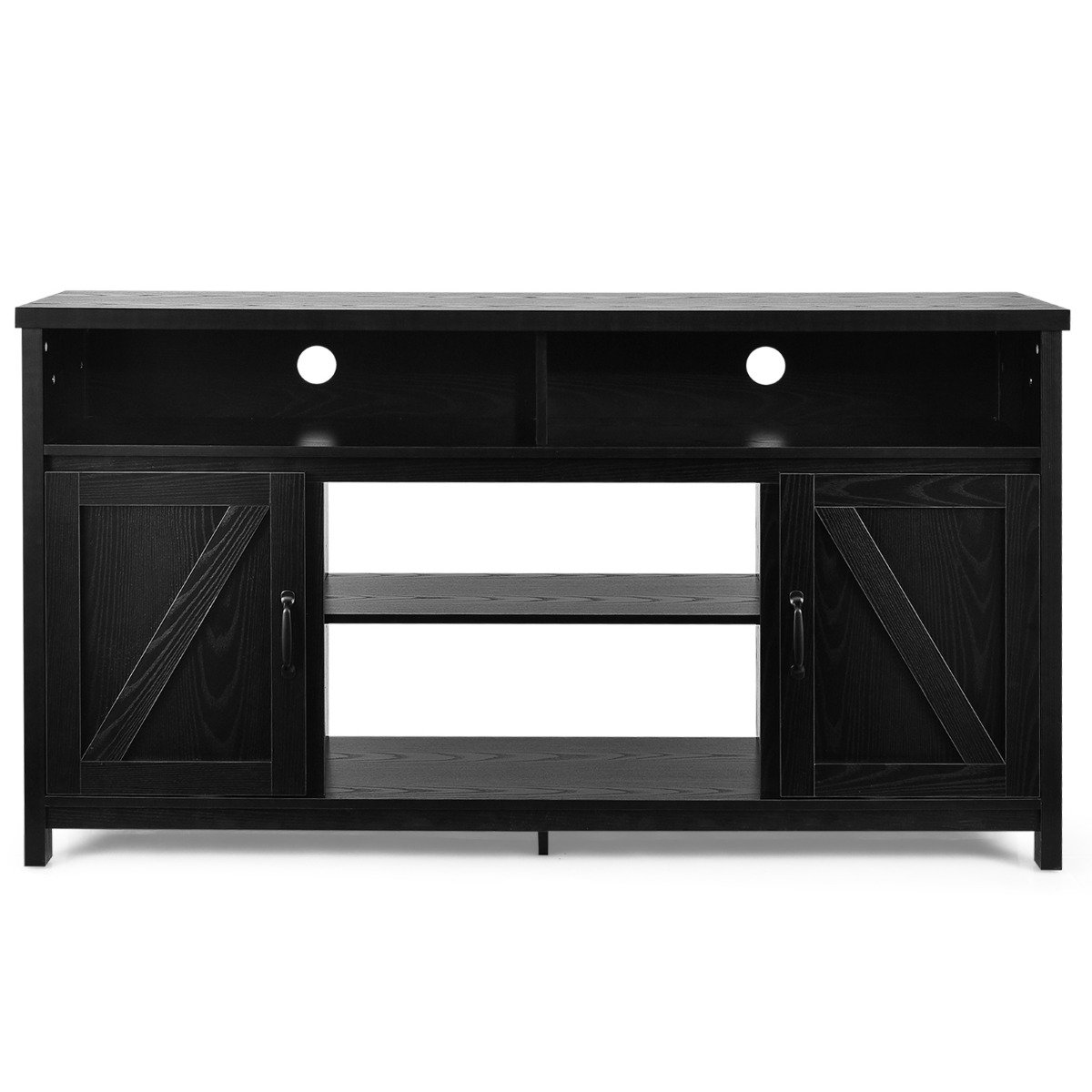 Modern Farmhouse TV Cabinet with Barn Doors for TVs Up to 65 Inches-Black