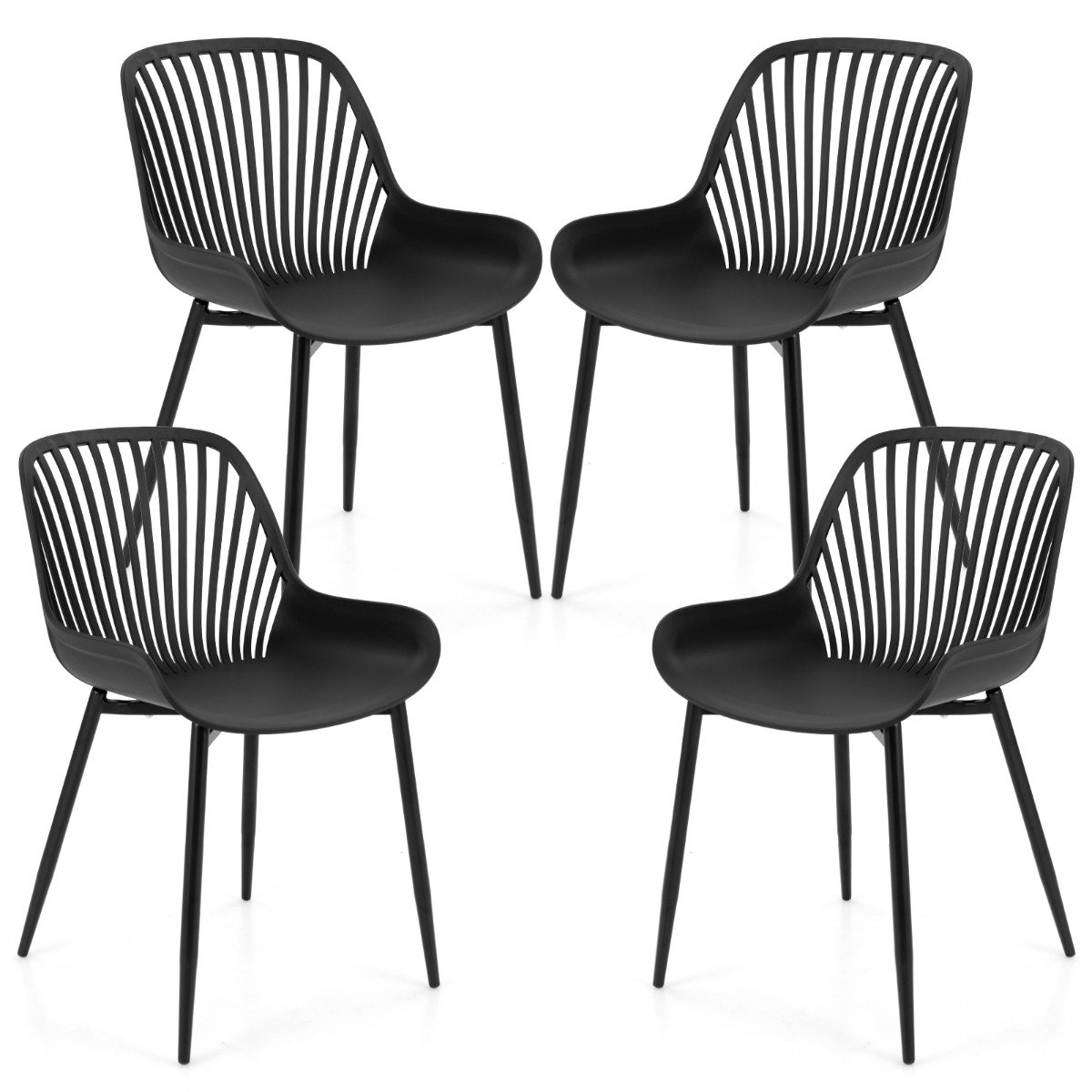 Modern Plastic Kitchen Chairs with Metal Legs and Lattice Back-Black