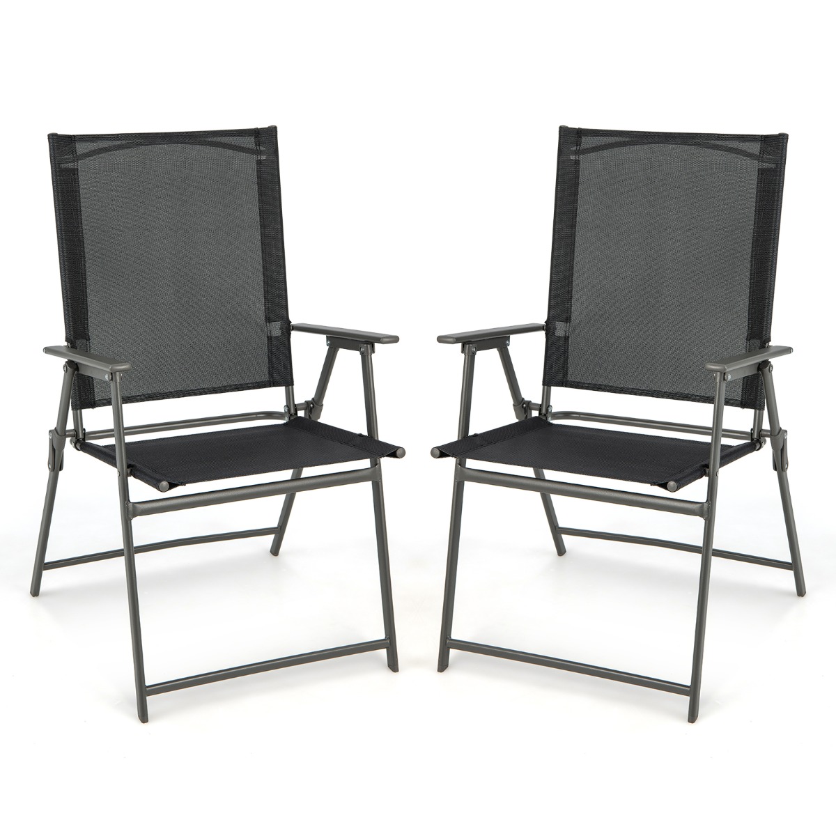 2 Piece Patio Folding Dining Chair Set with Weather-resistant Fabric-Black