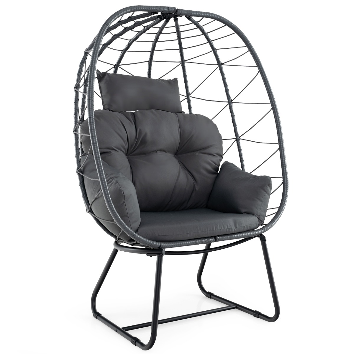 Indoor Outdoor Lounge Chair with Comfy Cushions and Sturdy Metal Frame-Grey