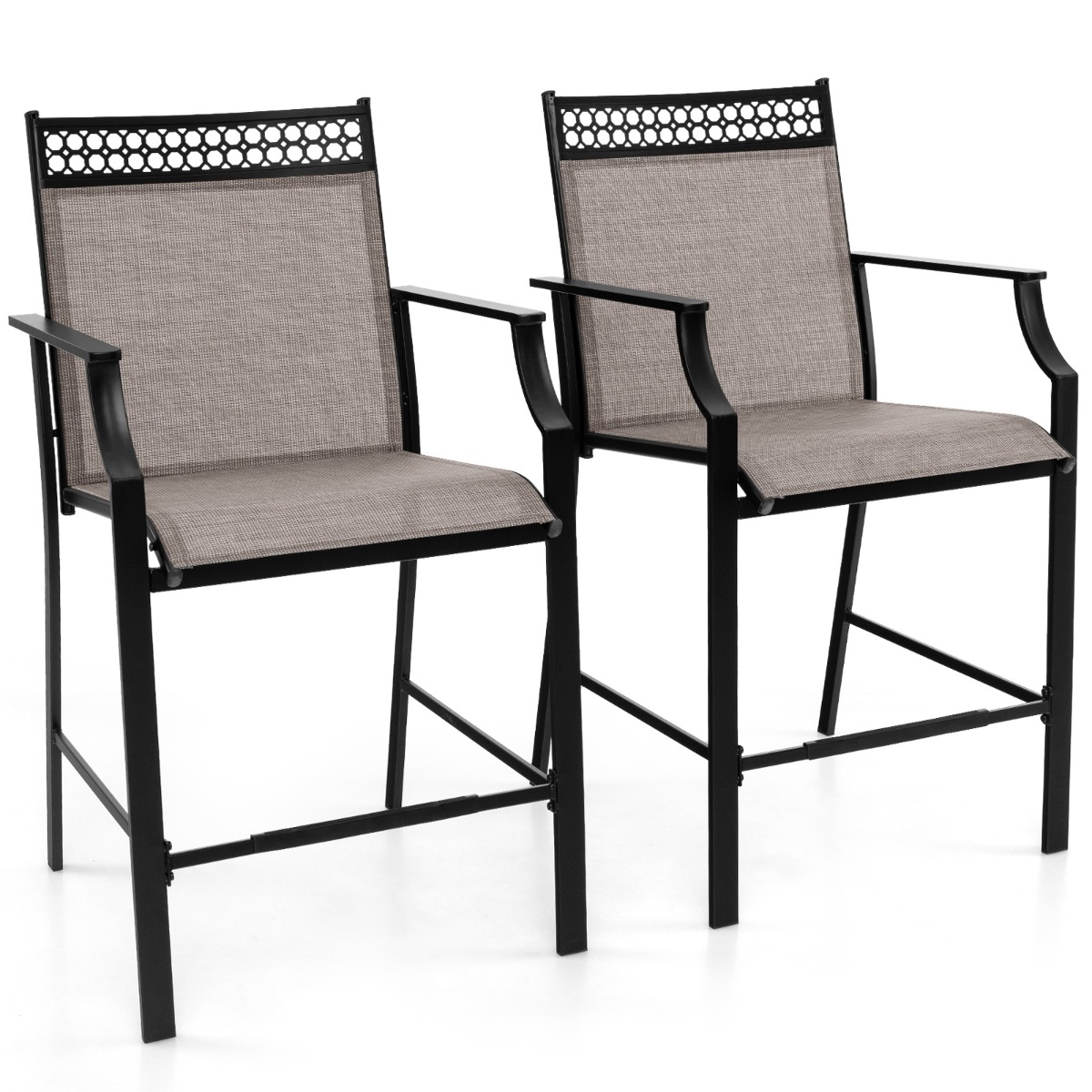 Outdoor Patio Chair Set of 2 with Footrest and High Back and Armrests-Grey