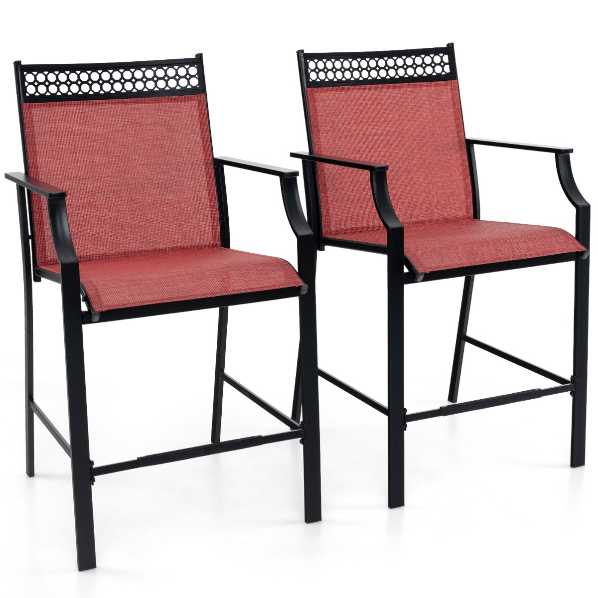 Outdoor Patio Chair Set of 2 with Footrest and High Back and Armrests-Red