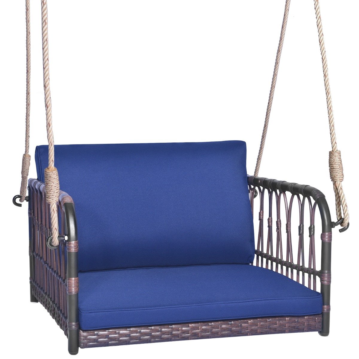 Patio Porch Swing Chair with Back and Seat Cushion for Patio Balcony Backyard-Navy