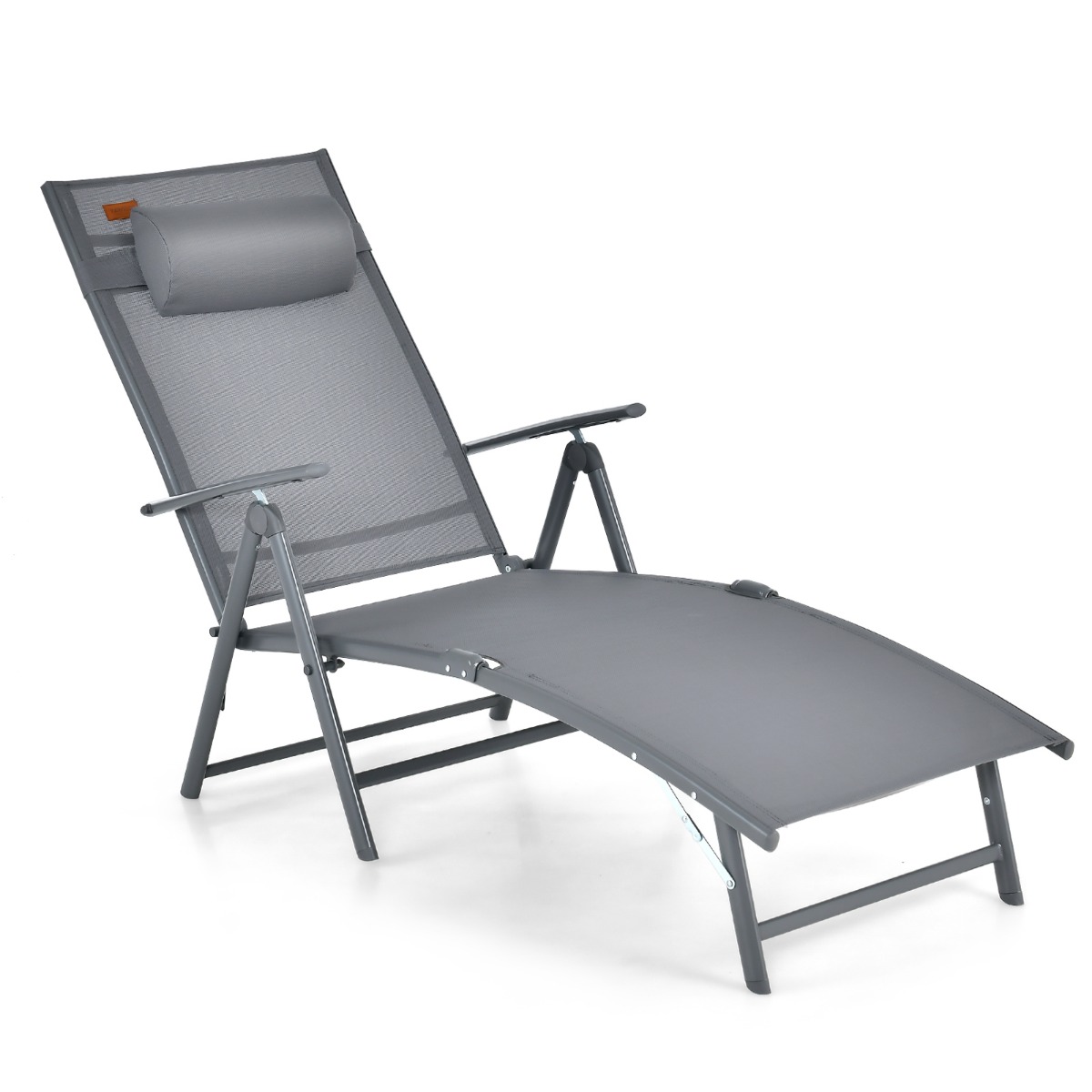 Portable Reclining Chair with 7 Adjustable Position Backrest and Handrail-Grey