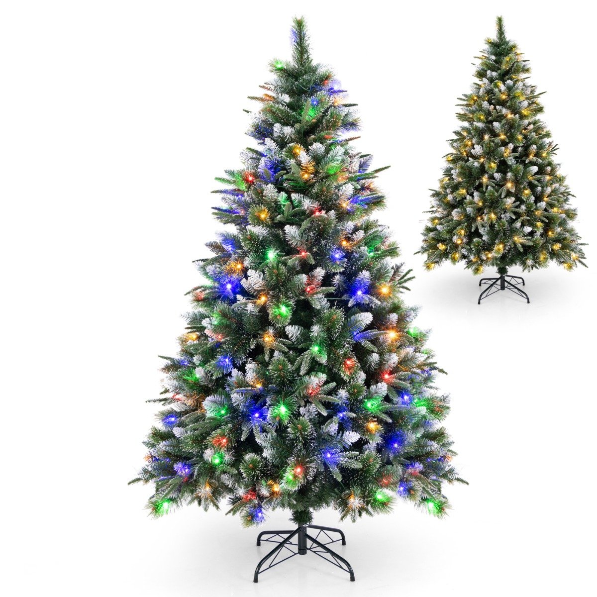 180/150 CM Pre-Lit Artificial Christmas Tree with 856/476 Pine Needles/Flocked PVC/PE Tips-180 cm