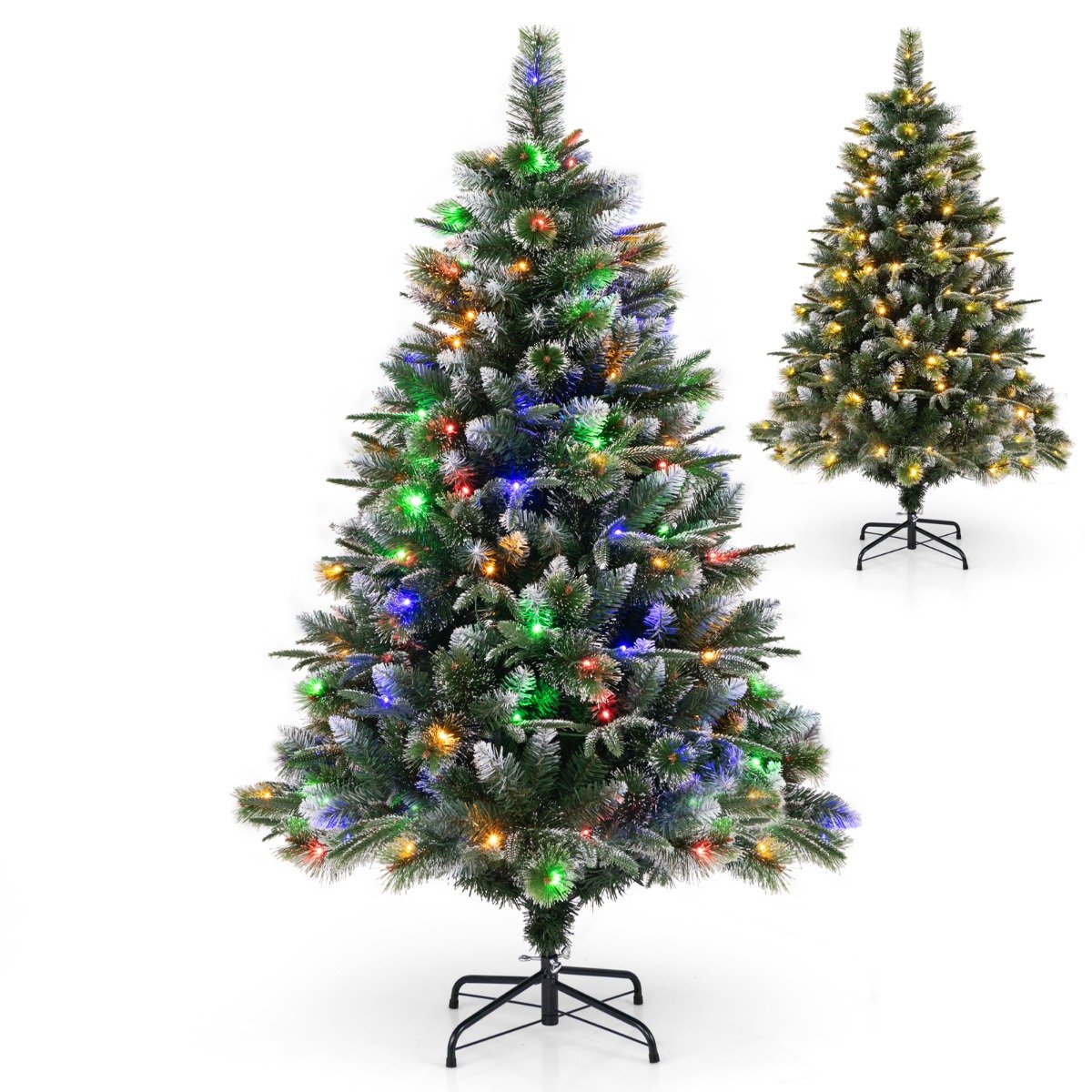 180/150 CM Pre-Lit Artificial Christmas Tree with 856/476 Pine Needles/Flocked PVC/PE Tips-150 cm