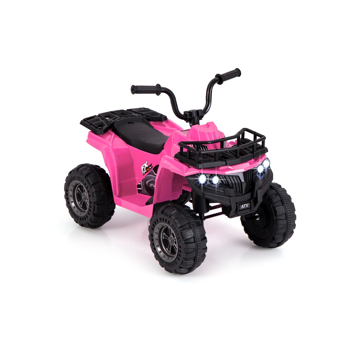 6V 4-Wheeler Quad Car with One-Button Start and Tread Tires-Pink