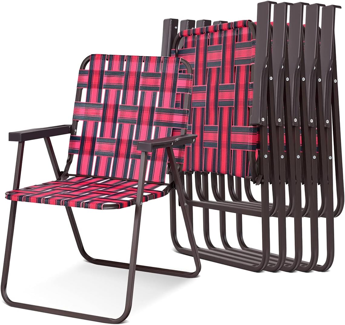 6 Pieces Folding Beach Chair with Armrest in U Shaped Steel Frame-Red